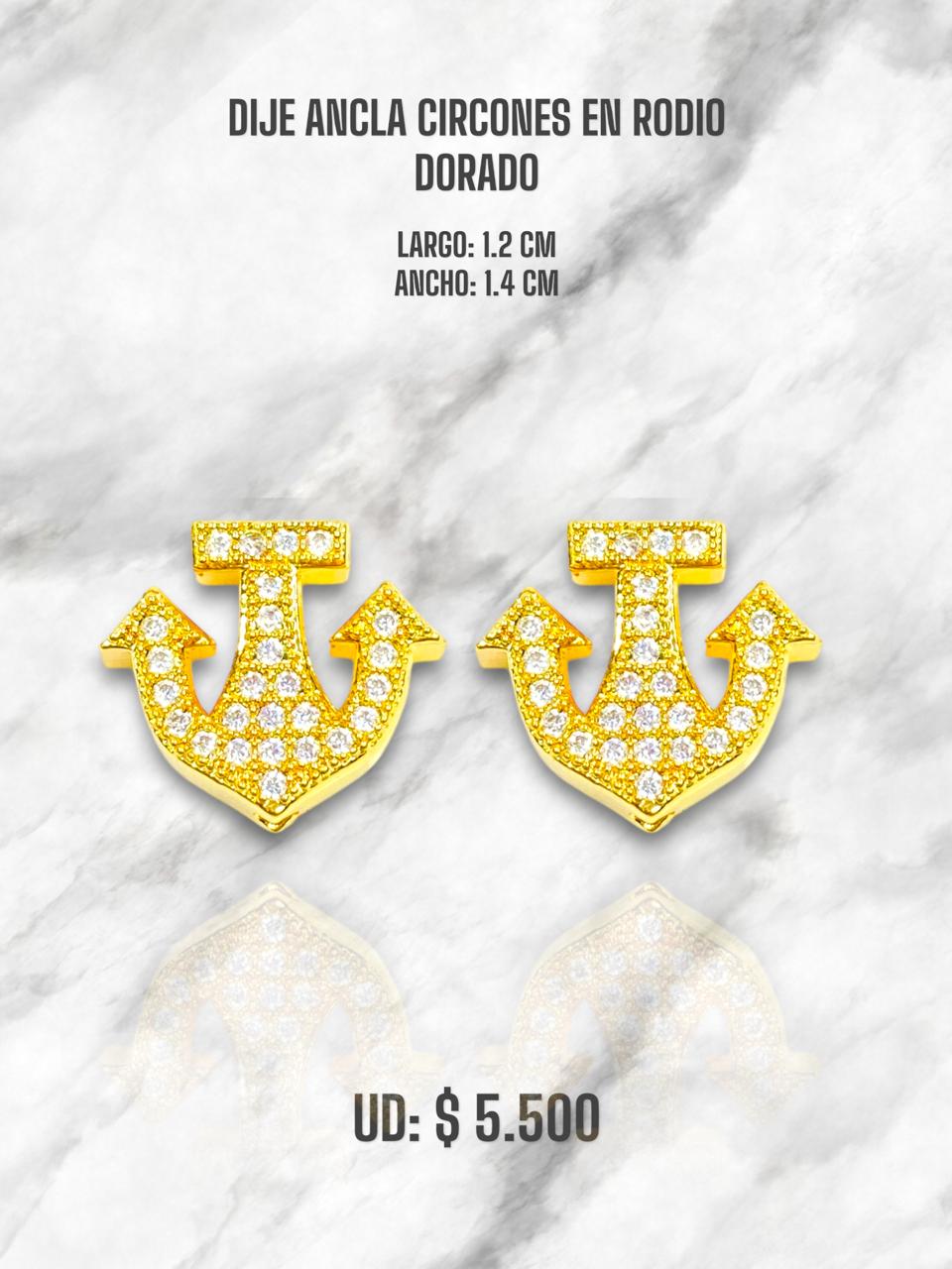 DIJE ANCLA CIRCONES EN RODIO DORADO
