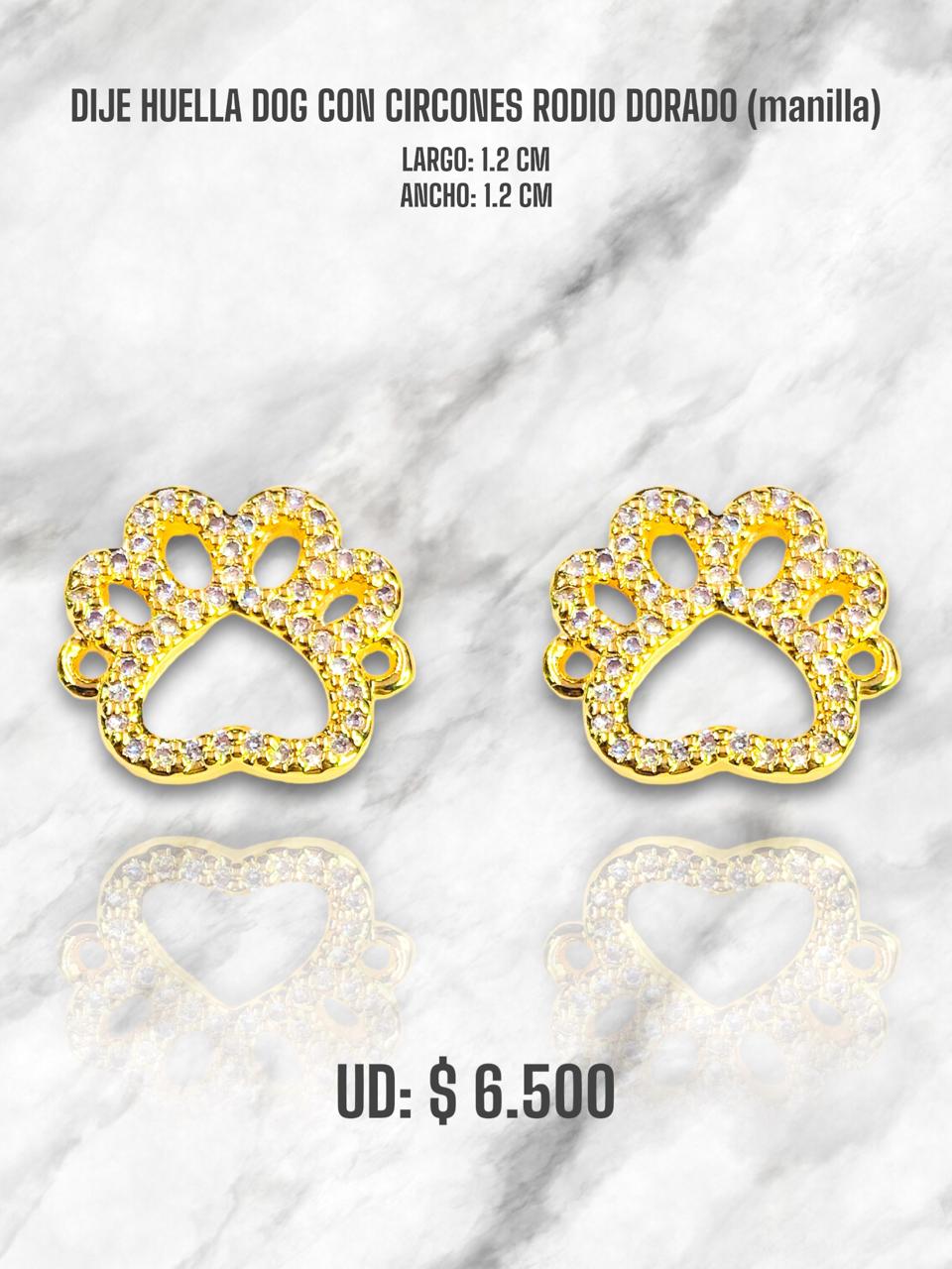 DIJE HUELLA DOG CON CIRCONES RODIO DORADO