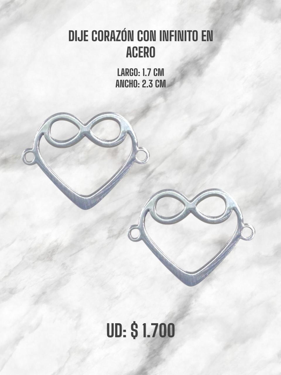 DIJE CORAZÓN CON INFINITO EN ACERO PLATEADO