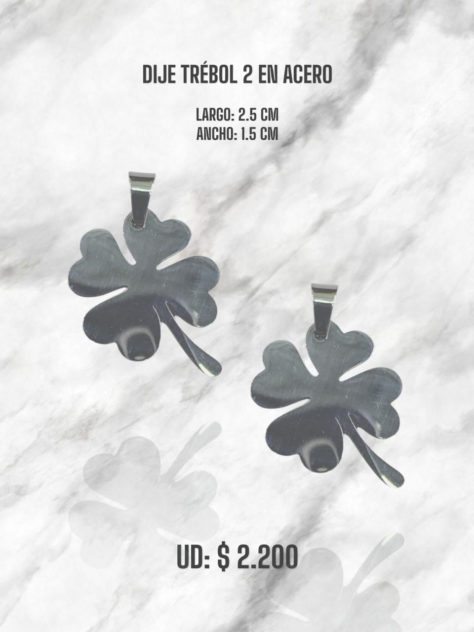 DIJE TRÉBOL 2 EN ACERO PLATEADO