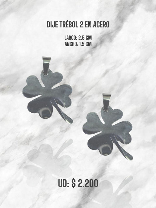 DIJE TRÉBOL 2 EN ACERO PLATEADO