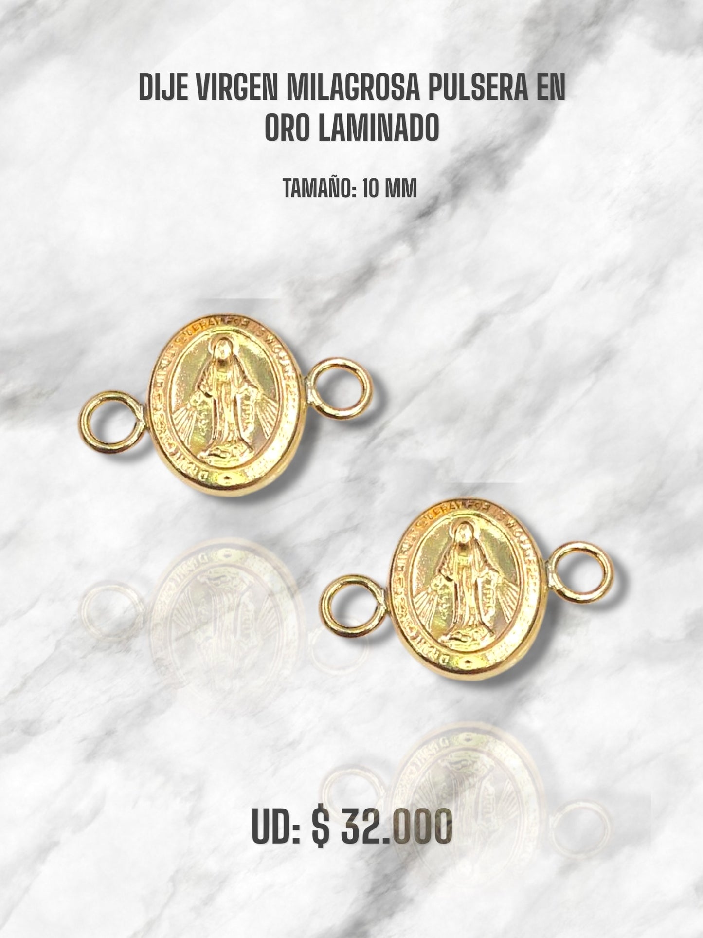 DIJE VIRGEN MILAGROSA PULSERA 10MM EN ORO LAMINADO