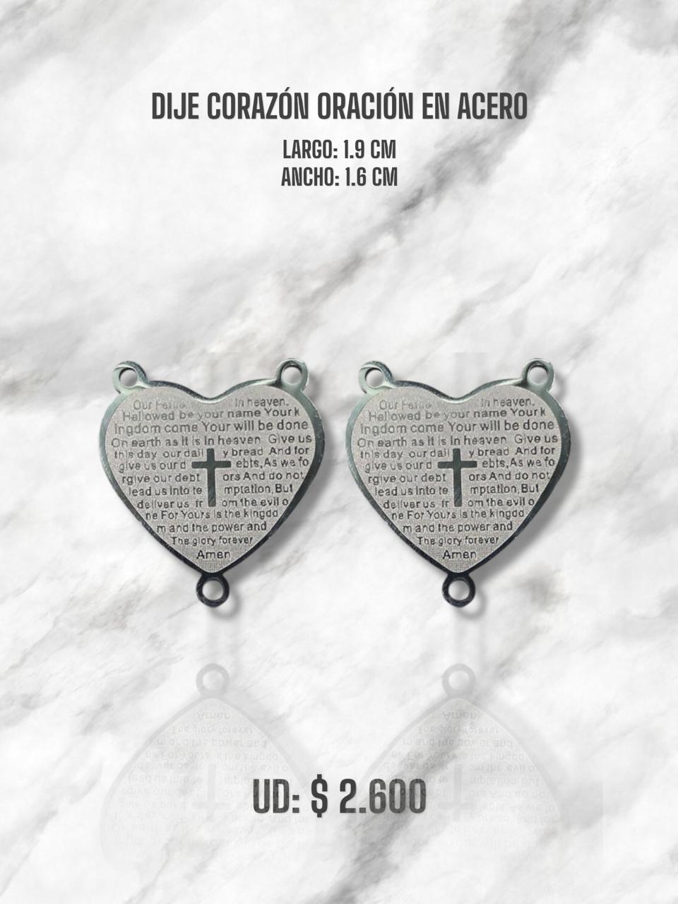 DIJE CORAZÓN ORACIÓN EN ACERO PLATEADO