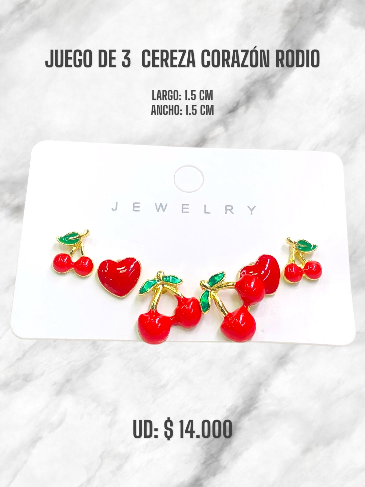 JUEGO DE 3 CEREZA CORAZÓN RODIO