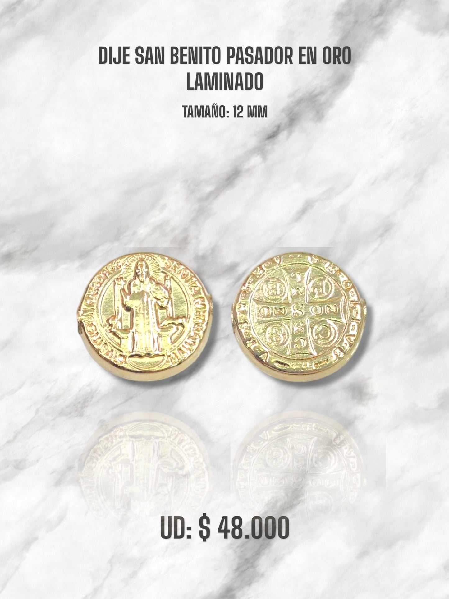DIJE SAN BENITO PASADOR 12MM EN ORO LAMINADO