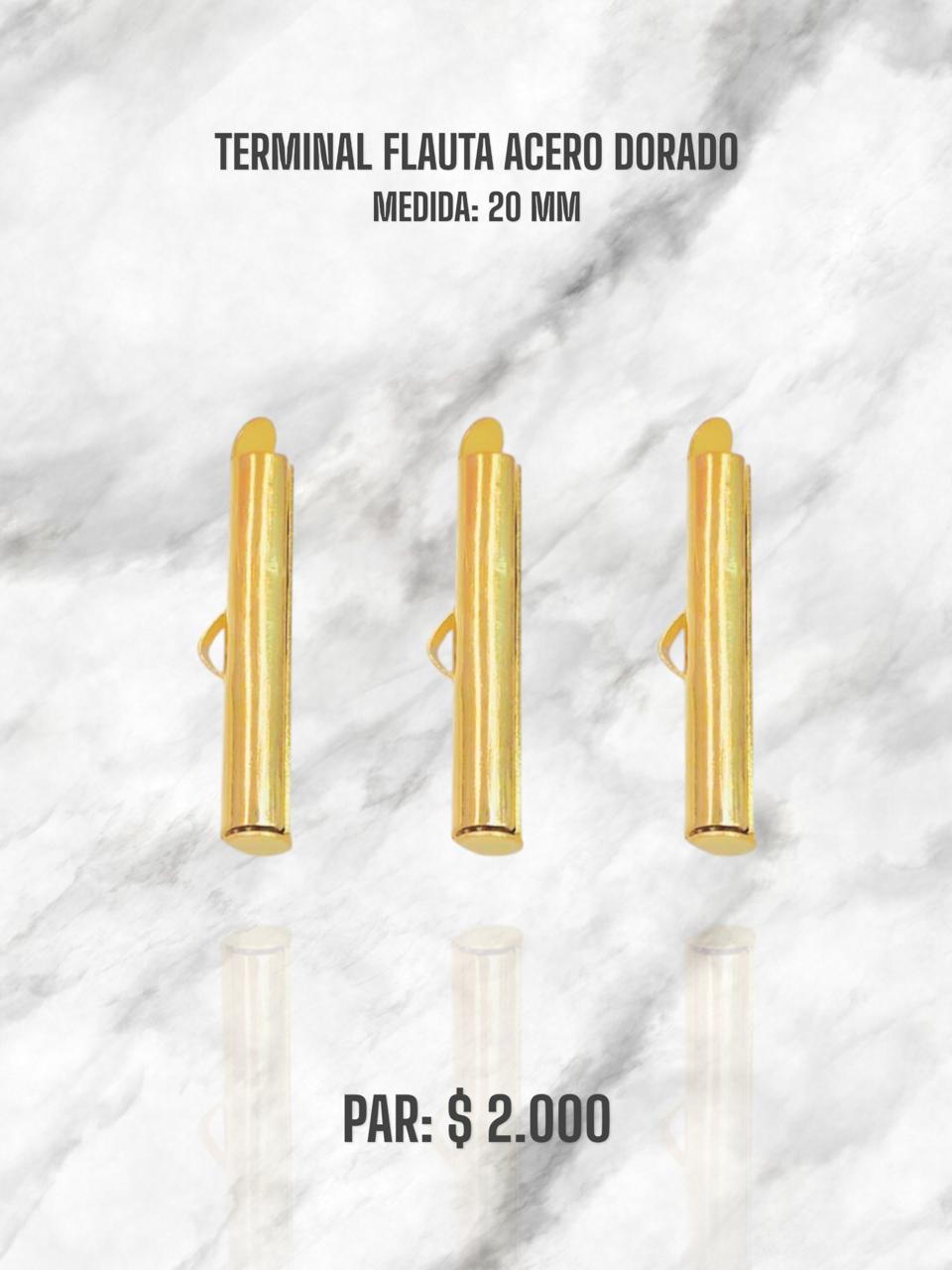 TERMINA FLAUTA 20 MM PAR ACERO DORADO