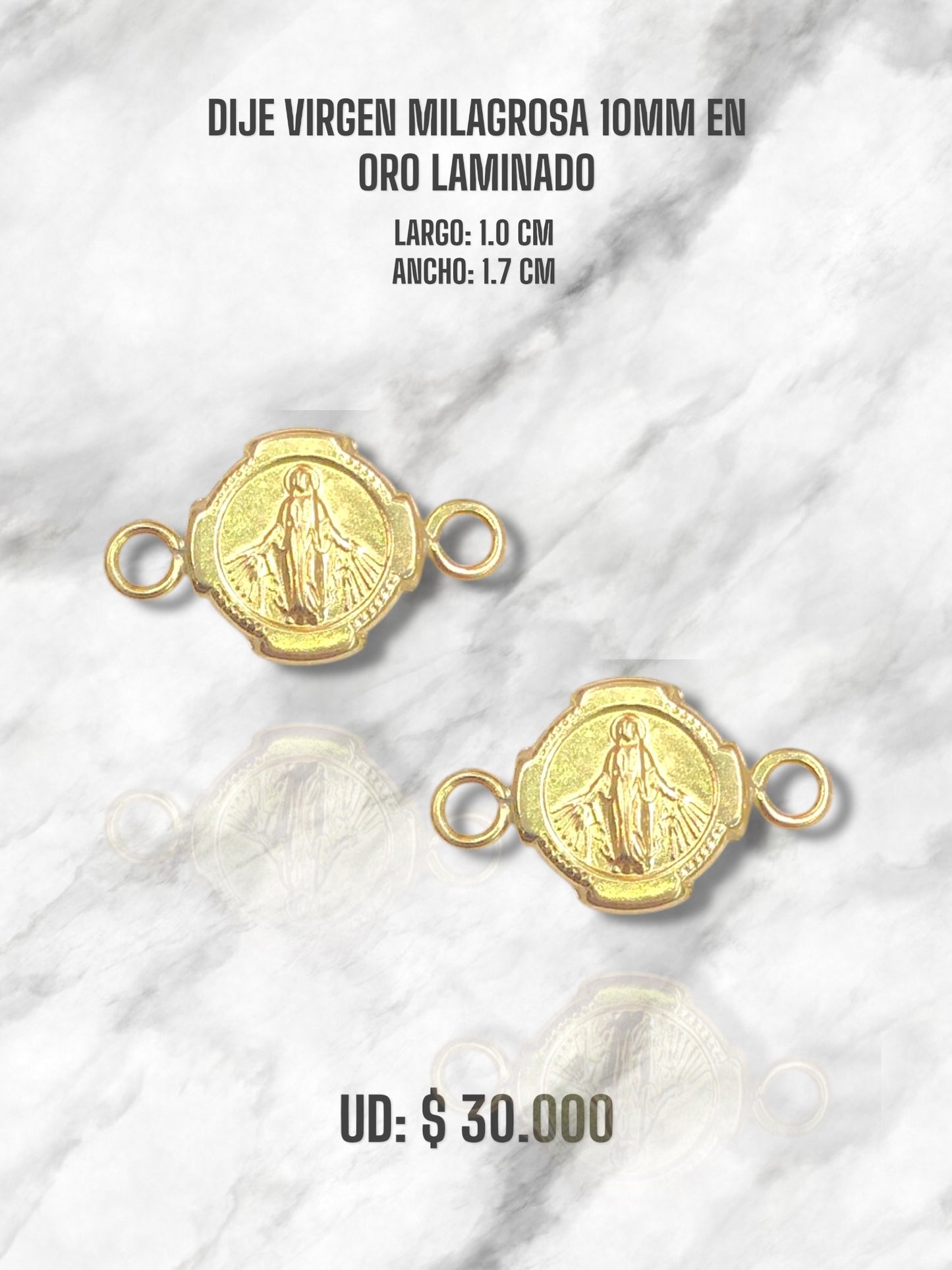 DIJE VIRGEN DE LA MILAGROSA 10MM EN ORO LAMINADO