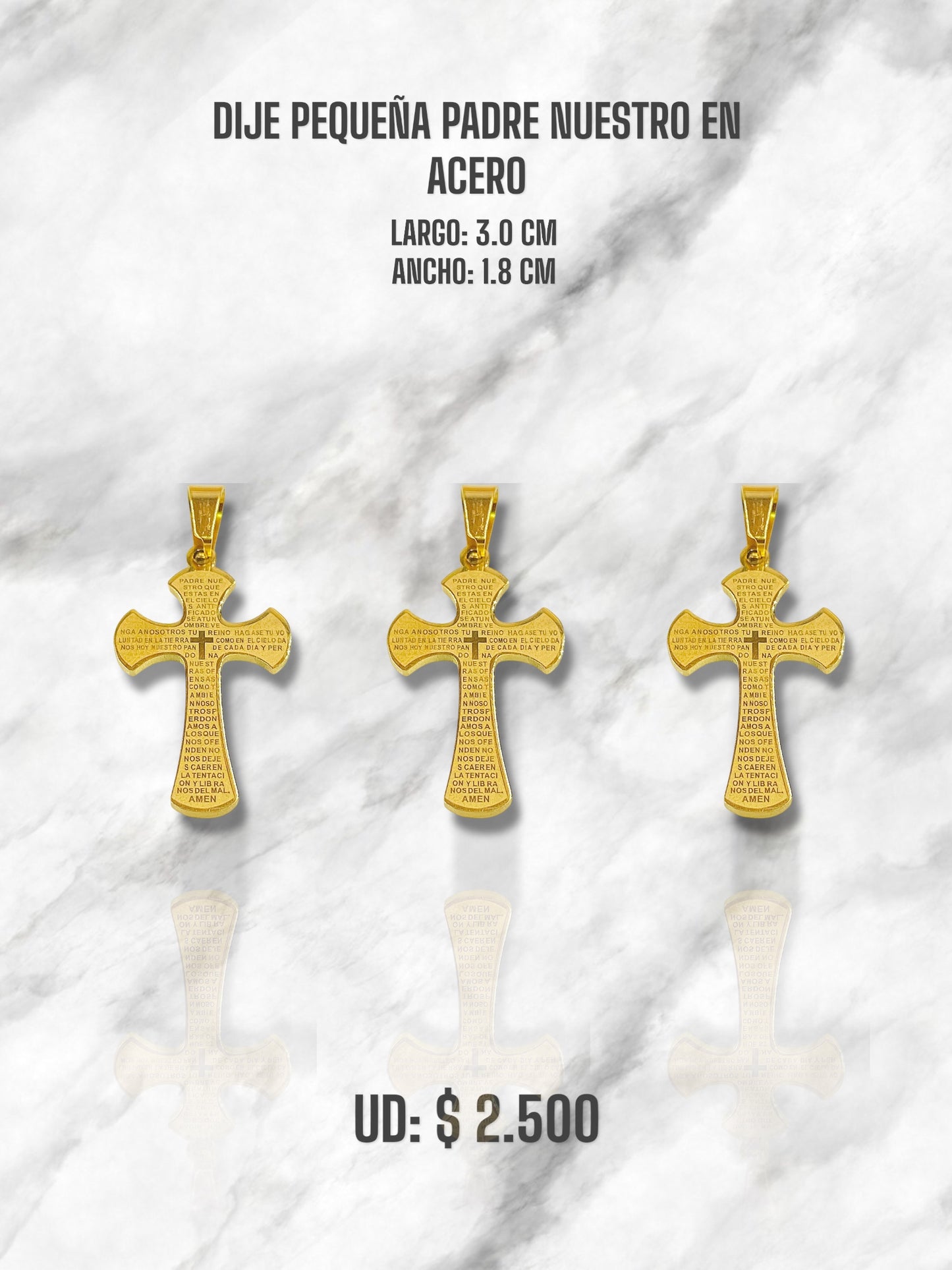 DIJE PEQUEÑA PADRE NUESTRO EN ACERO DORADO