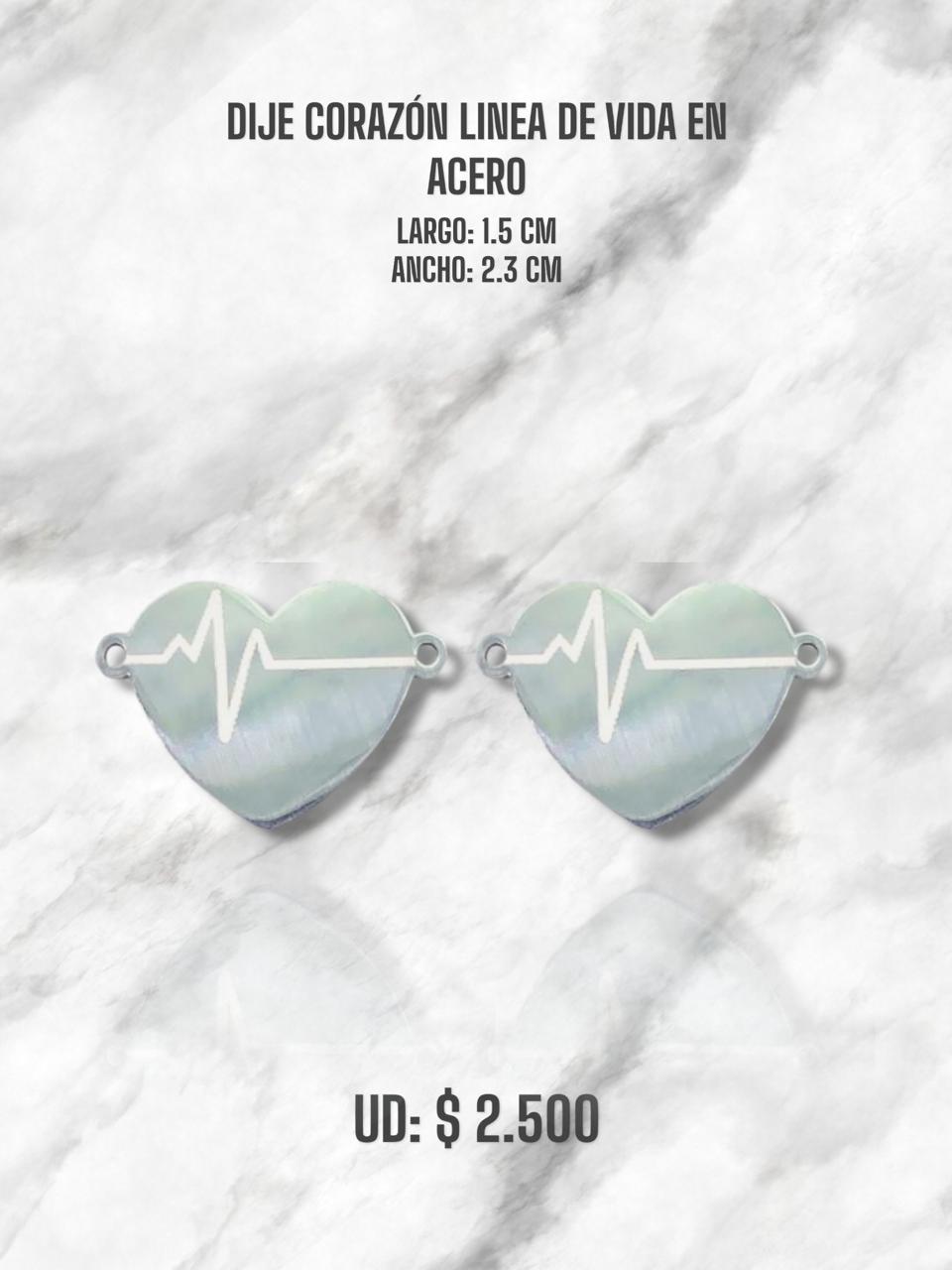 DIJE CORAZÓN CON LÍNEA DE VIDA EN ACERO PLATEADO