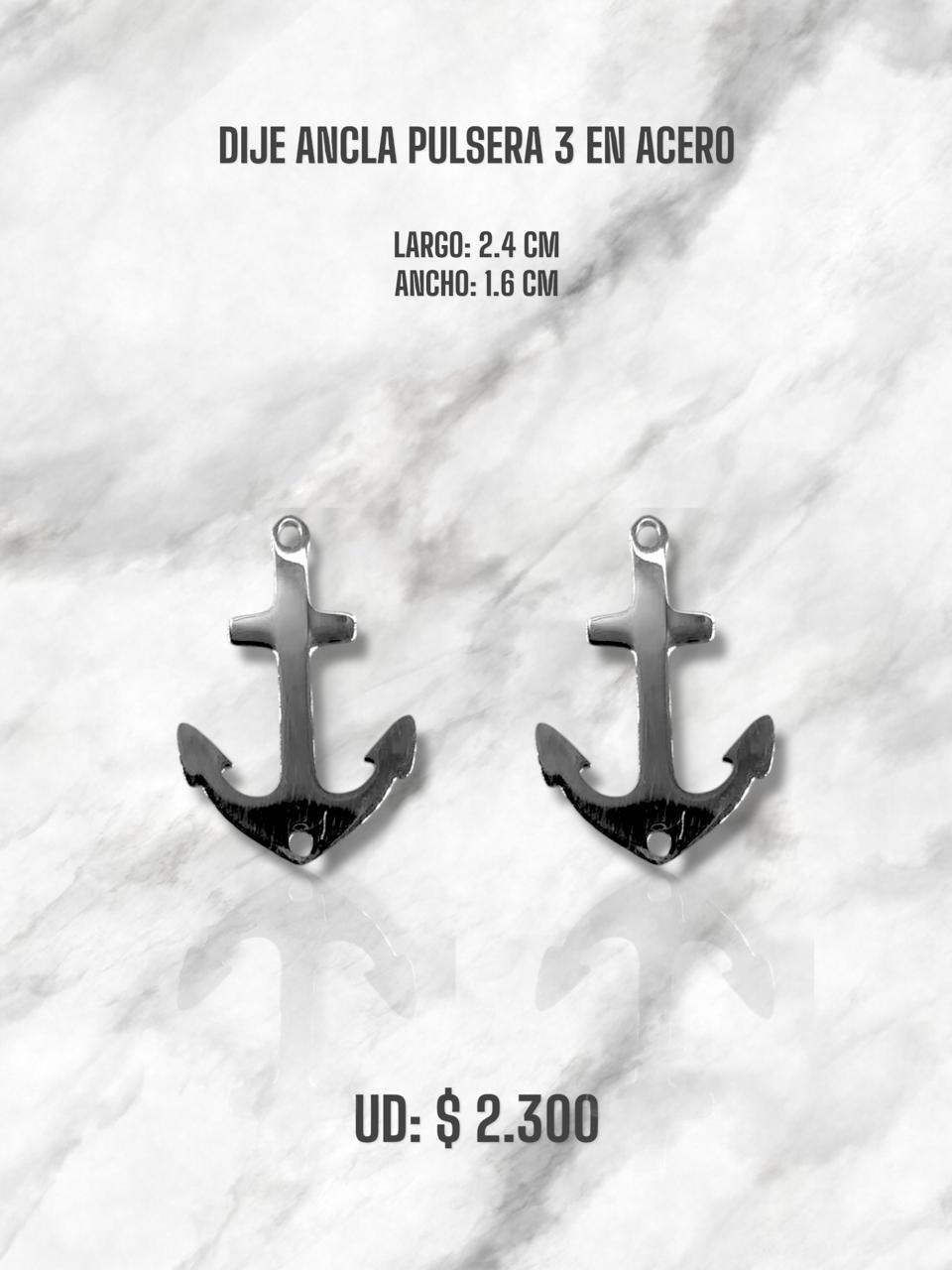 DIJE ANCLA PULSERA 3 EN ACERO PLATEADO