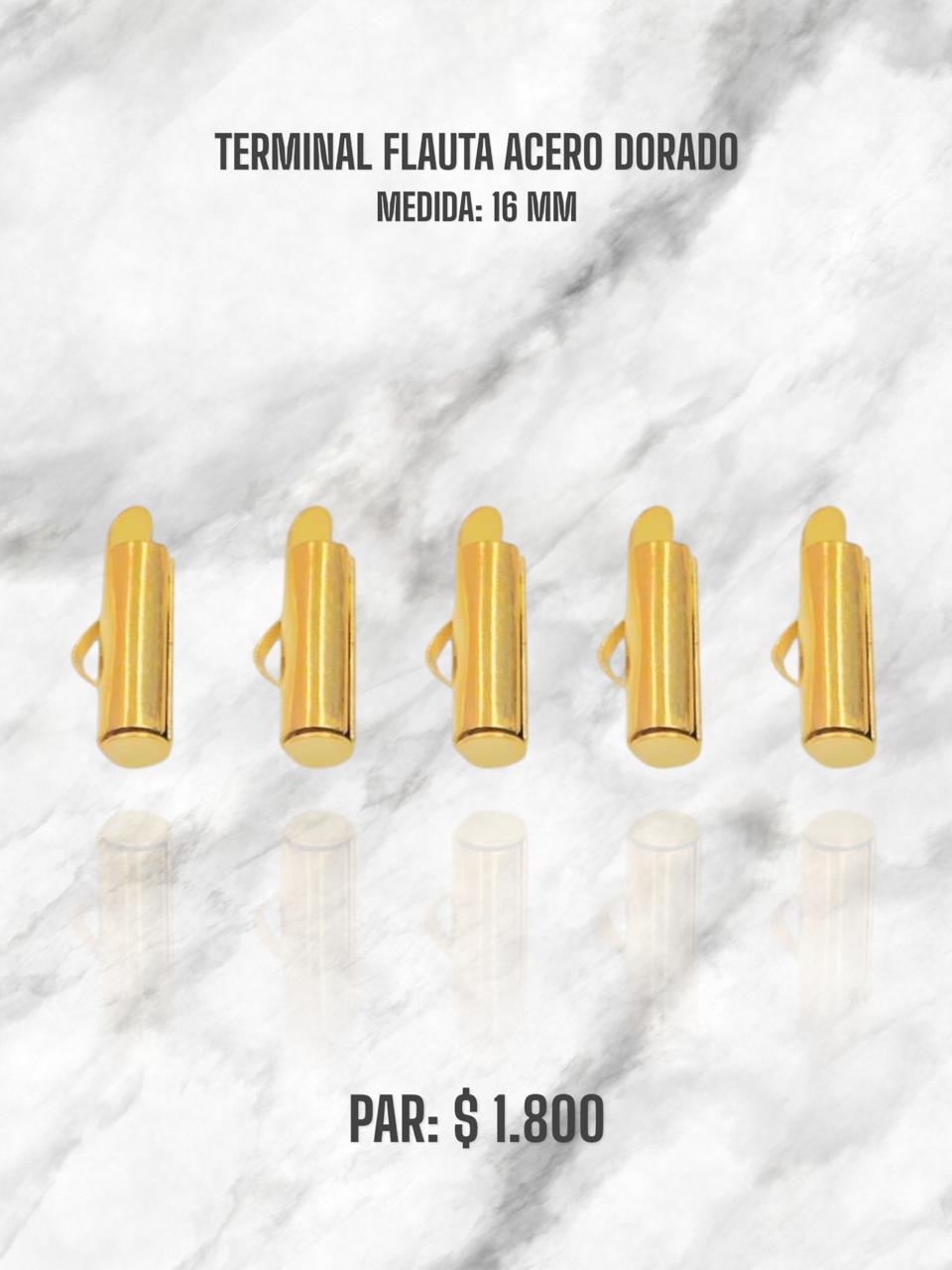 TERMINAL FLAUTA 16 MM PAR ACERO DORADO