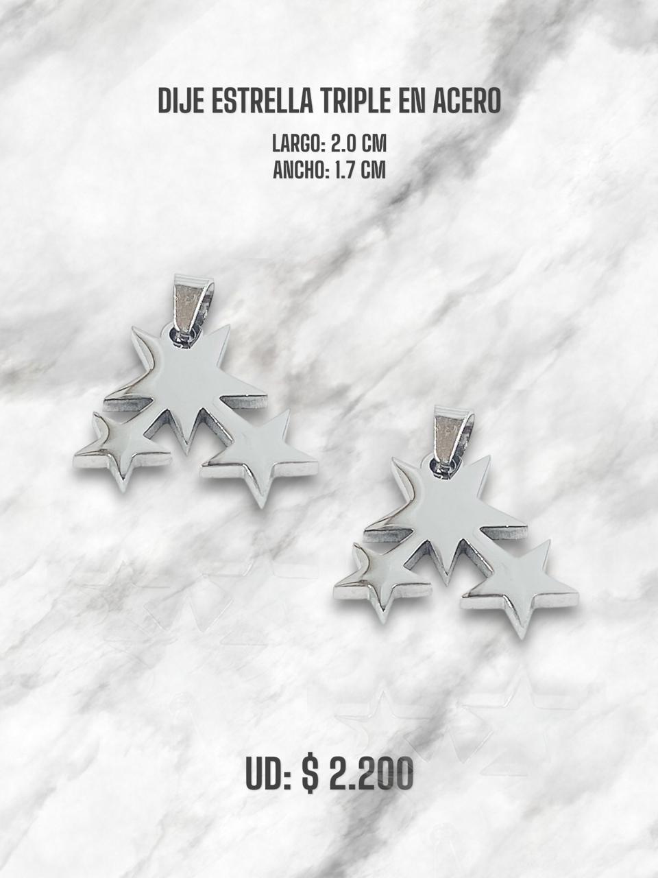 DIJE ESTRELLA TRIPLE COLGANTE ACERO PLATEADO