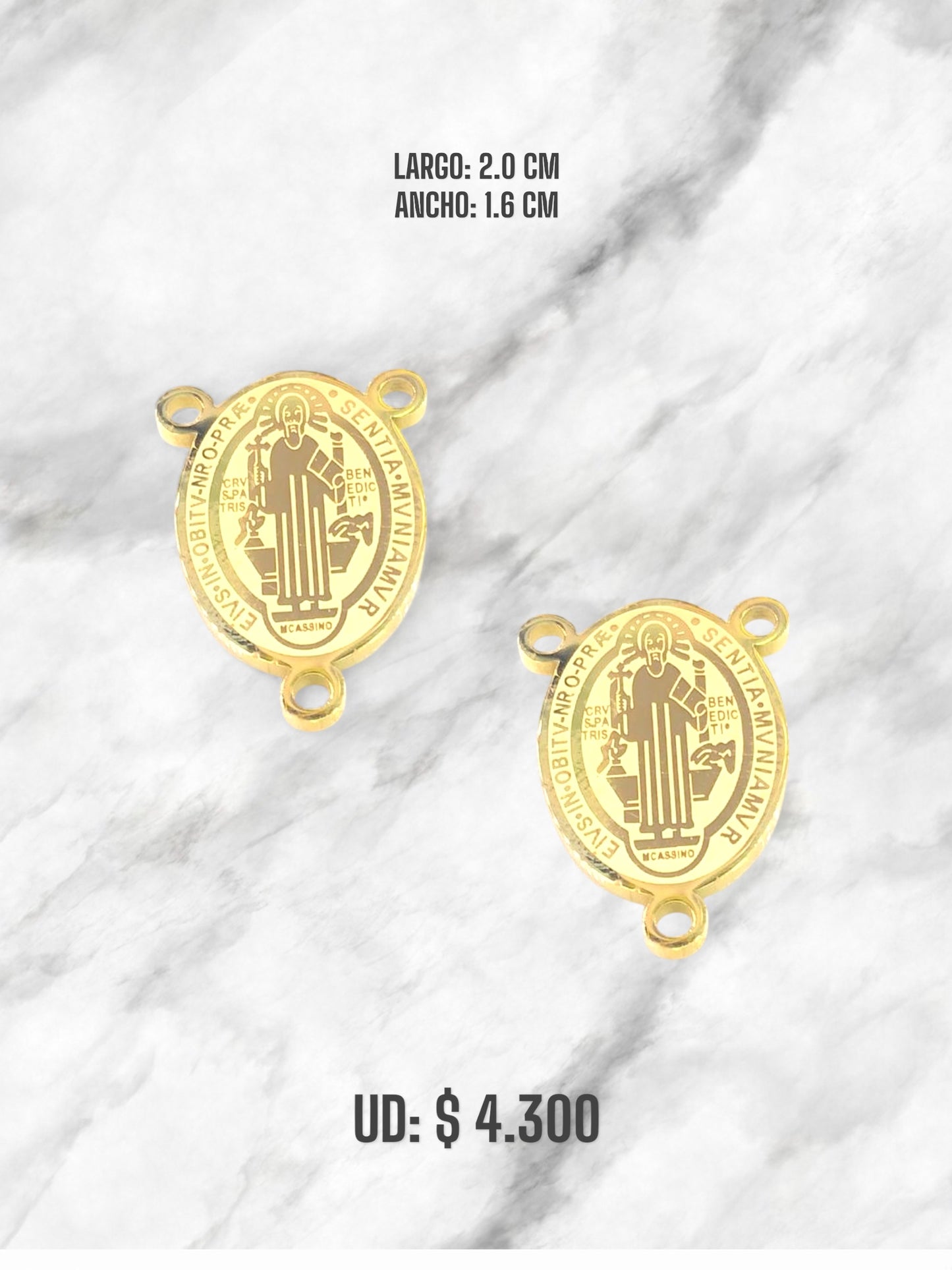 DIJE SAN BENITO TALLADA ACERO DORADO