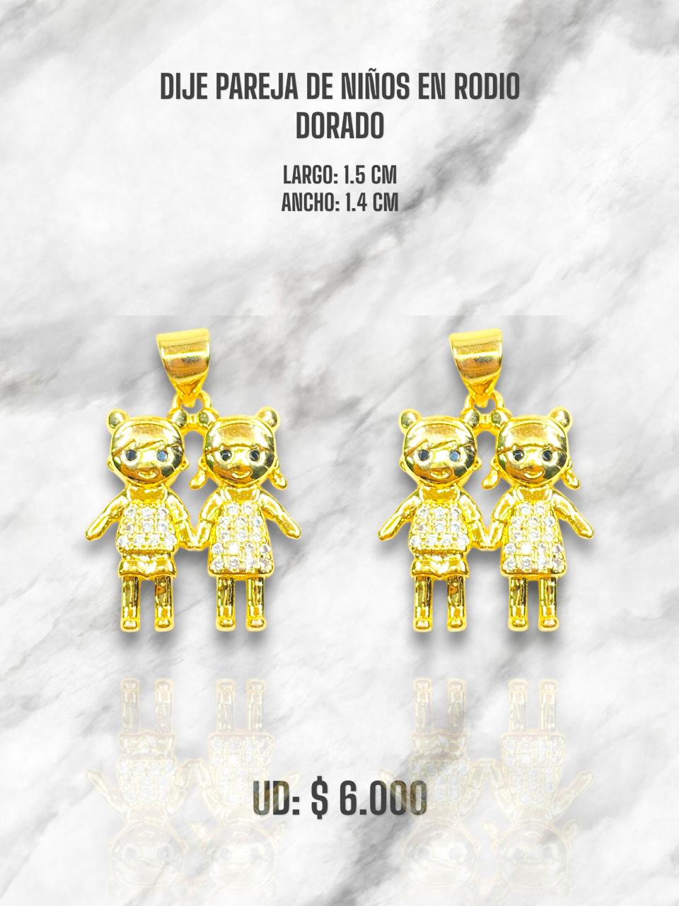 DIJE PAREJA DE NIÑOS EN RODIO DORADO
