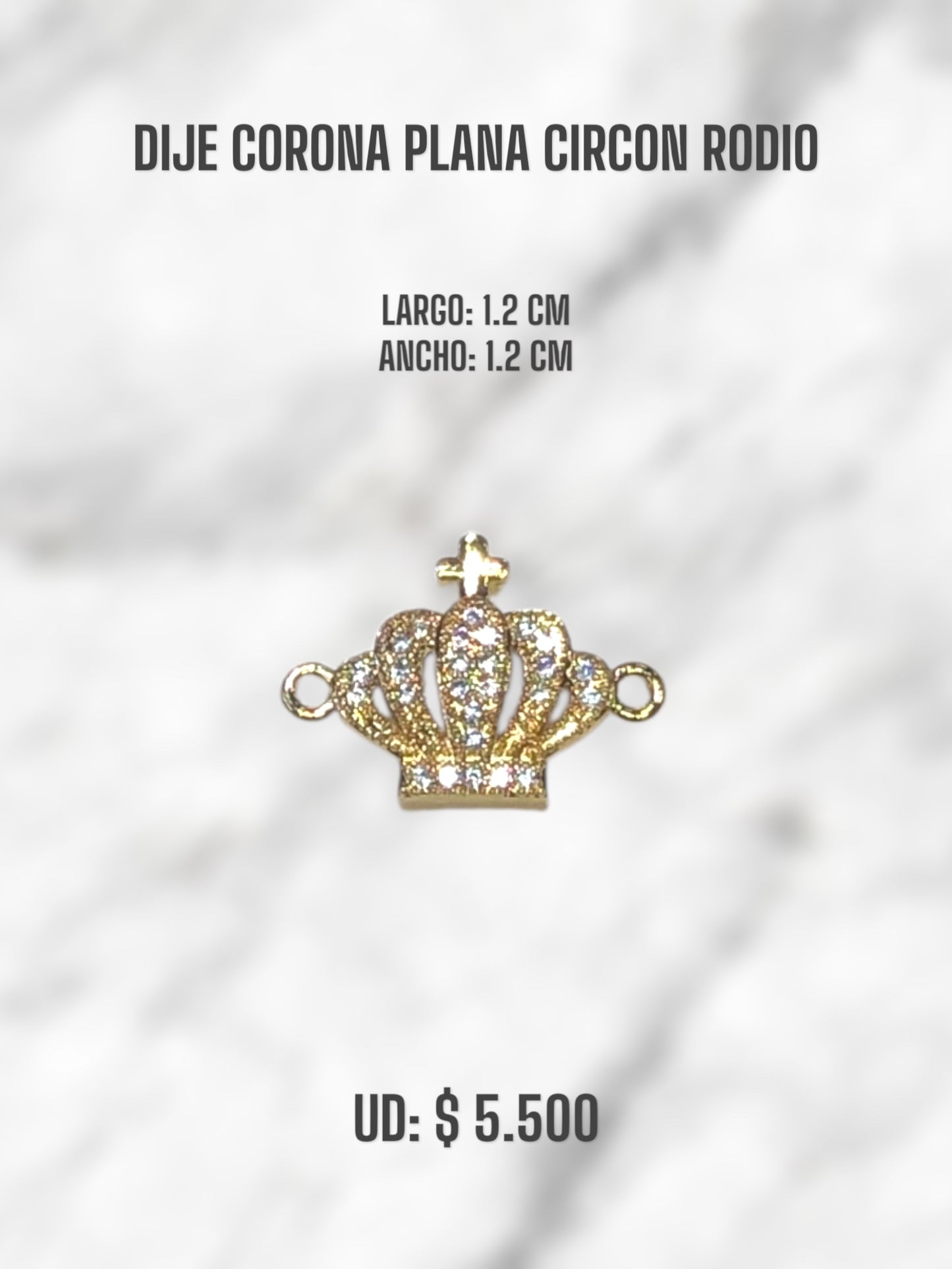 DIJE CORONA PLANA CIRCON RODIO