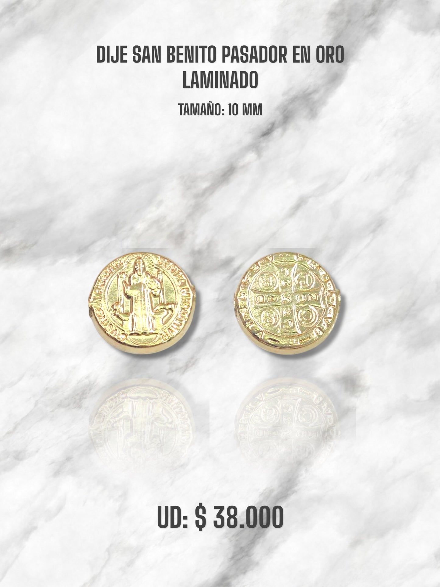 DIJE SAN BENITO PASADOR 10MM EN ORO LAMINADO