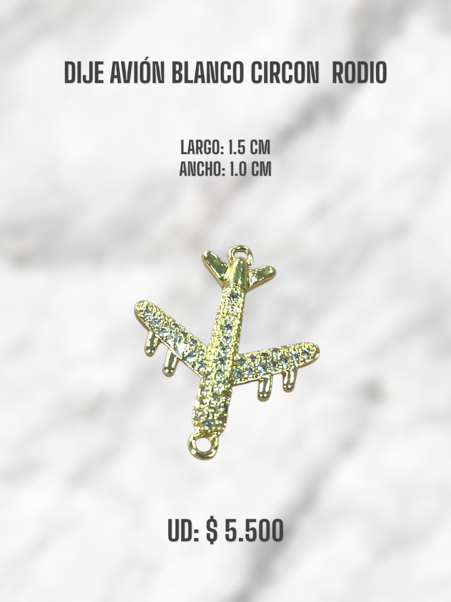 DIJE AVIÓN BLANCO CIRCON RODIO