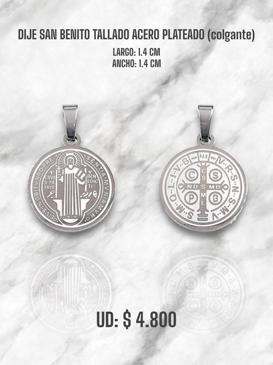 DIJE MEDALLA SAN BENITO TALLADO 1 ACERO PLATEADO