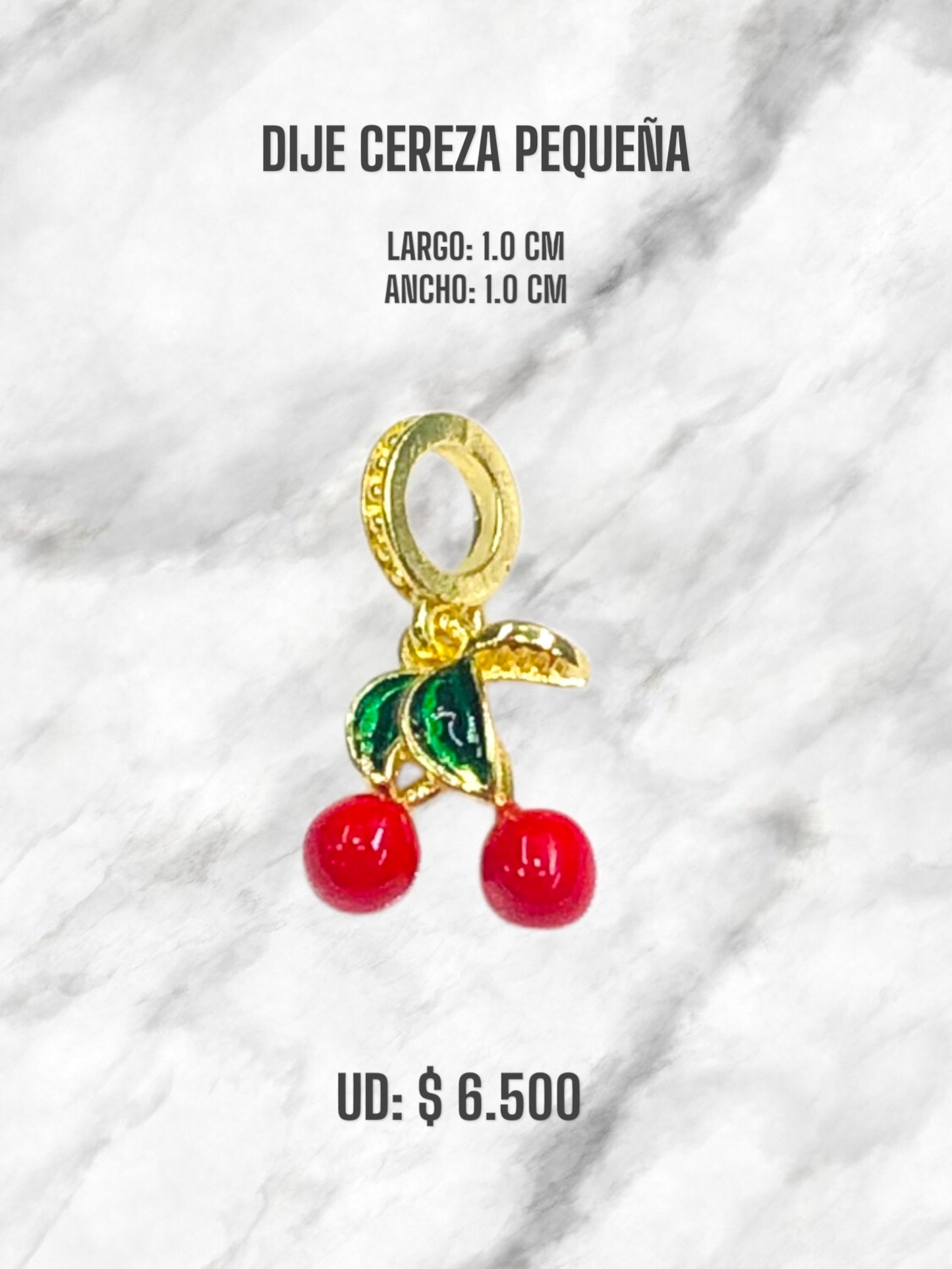 CEREZA PEQUEÑA RODIO X12, DIJE CEREZA MEDIANO RODIO X12 y DIJE CEREZA DORADO RODIO X12