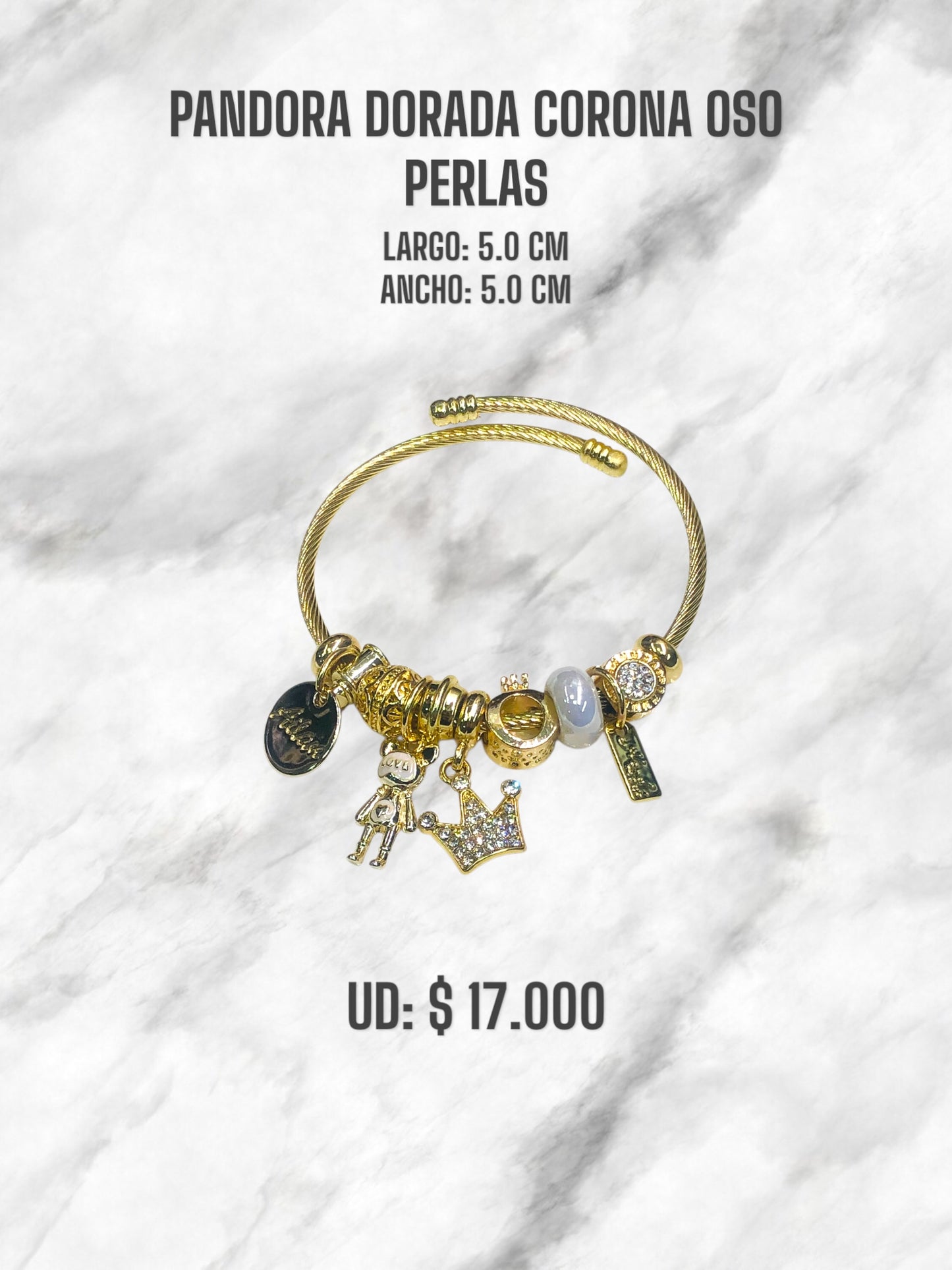 PANDORA DORADA CORONA OSO PERLAS