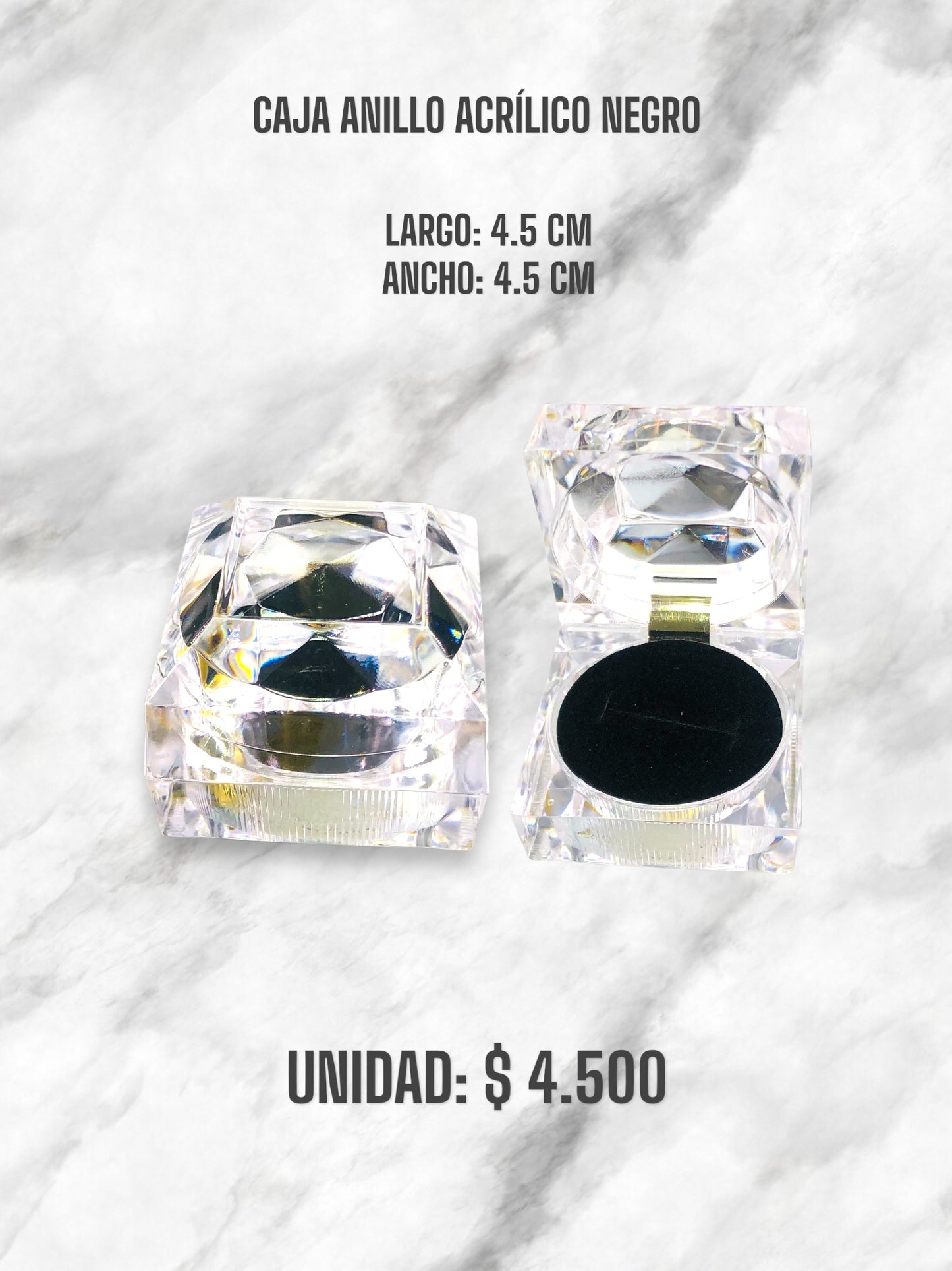 CAJA DE ANILLO ACRÍLICO NEGRA,ROJA Y AZUL OSCURO
