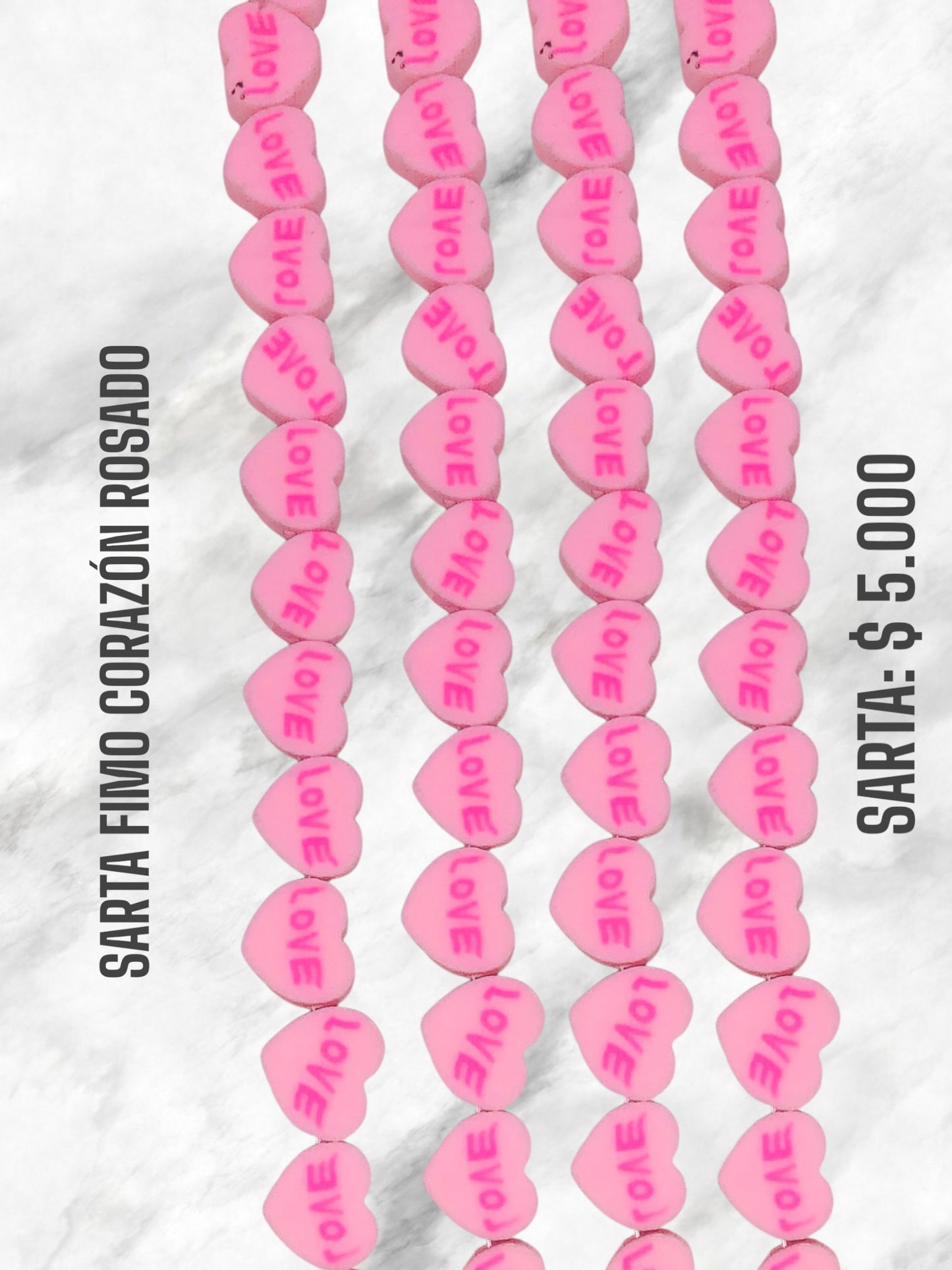 SARTA FIMO CORAZÓN ROSADO