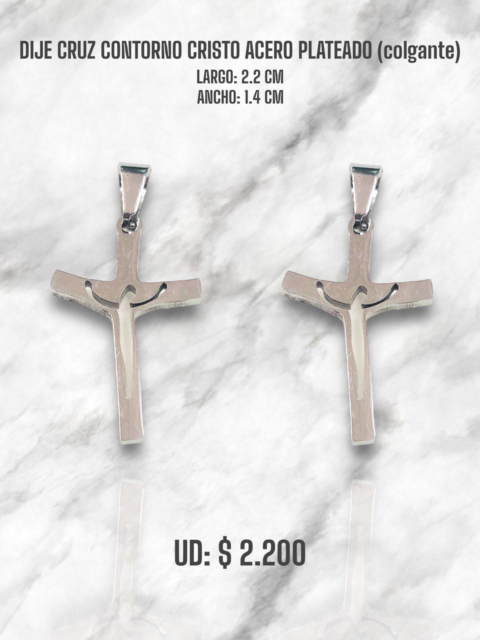 DIJE CRUZ CONTORNO CRISTO ACERO PLATEADO (colgante)