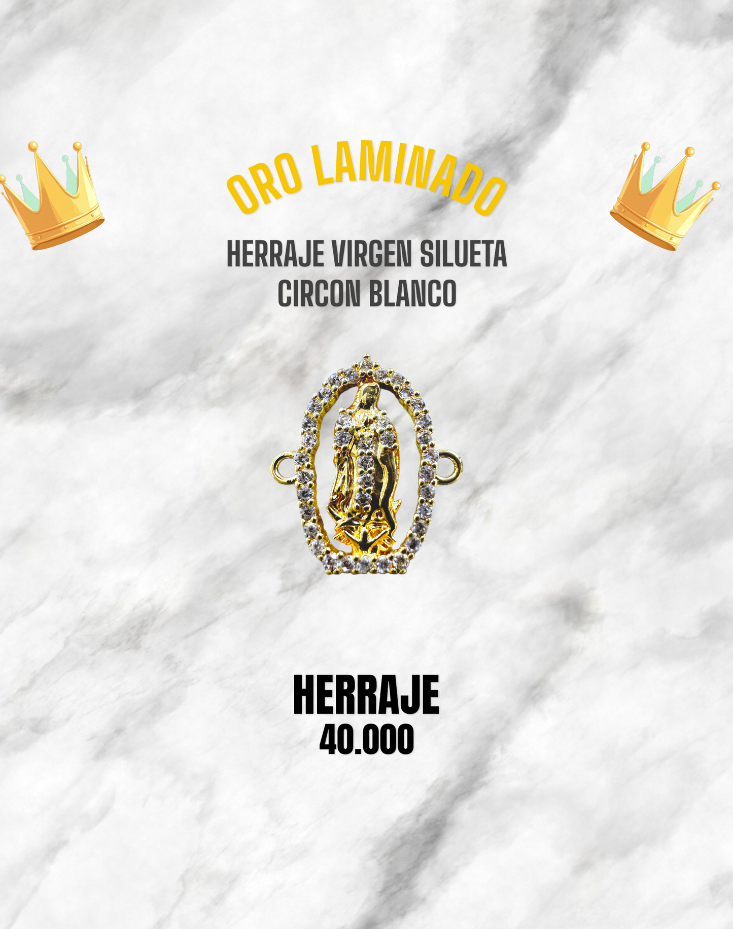 HERRAJE VIRGEN SILUETA CIRCÓN BLANCO PULSO ORO LAMINADO