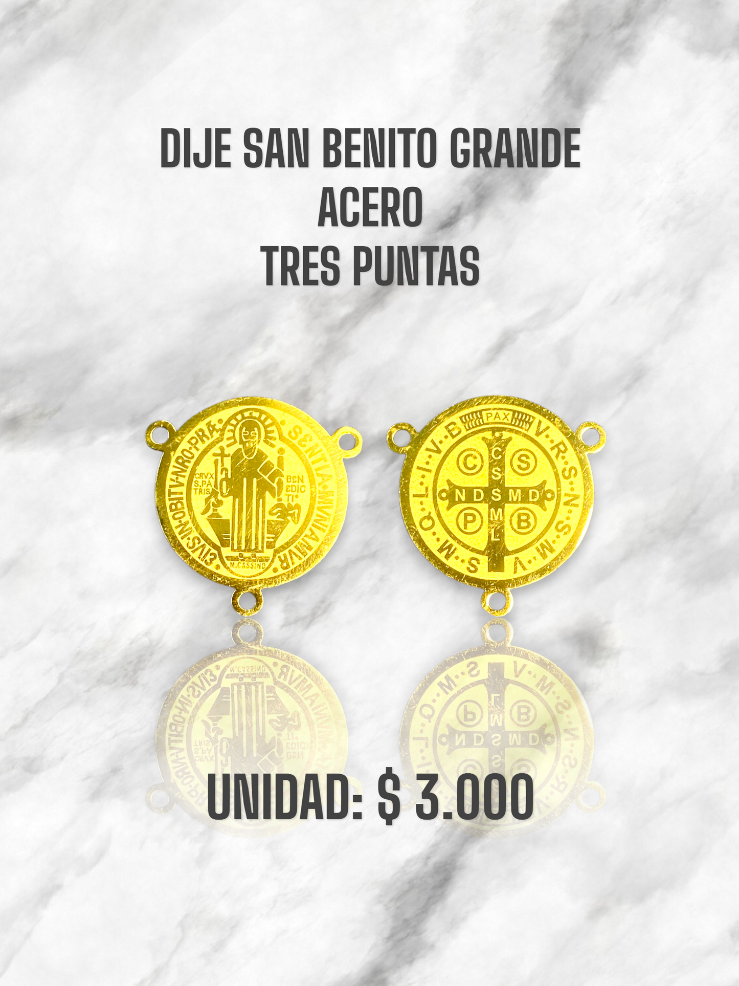 DIJE SAN BENITO GRANDE TRES PUNTAS ACERO
