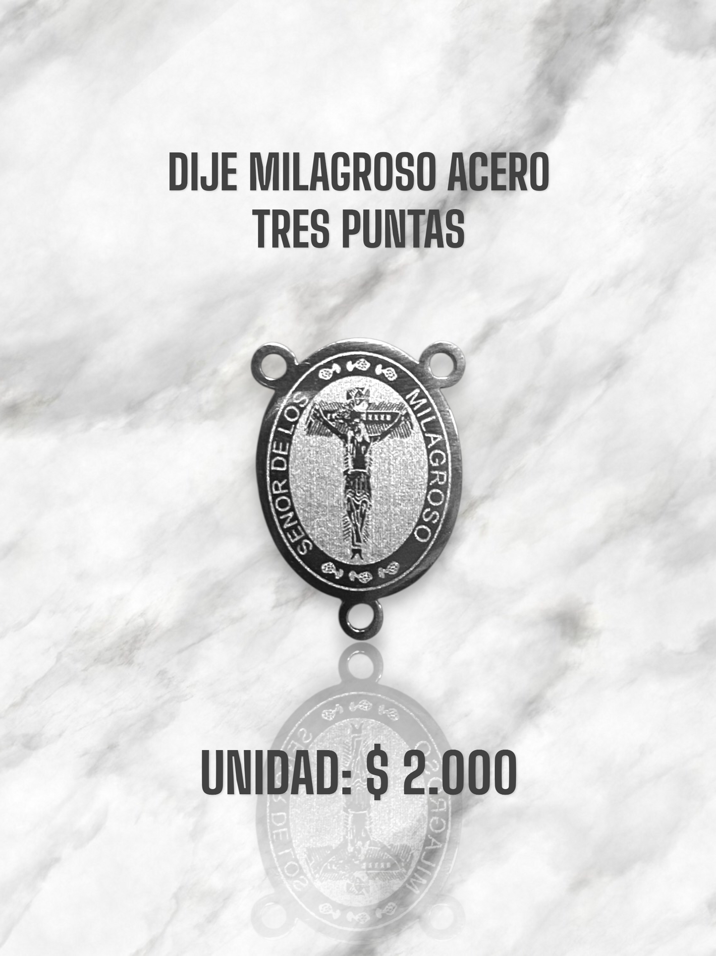 DIJE MILAGROSO TRES PUNTAS ACERO PLATEADO