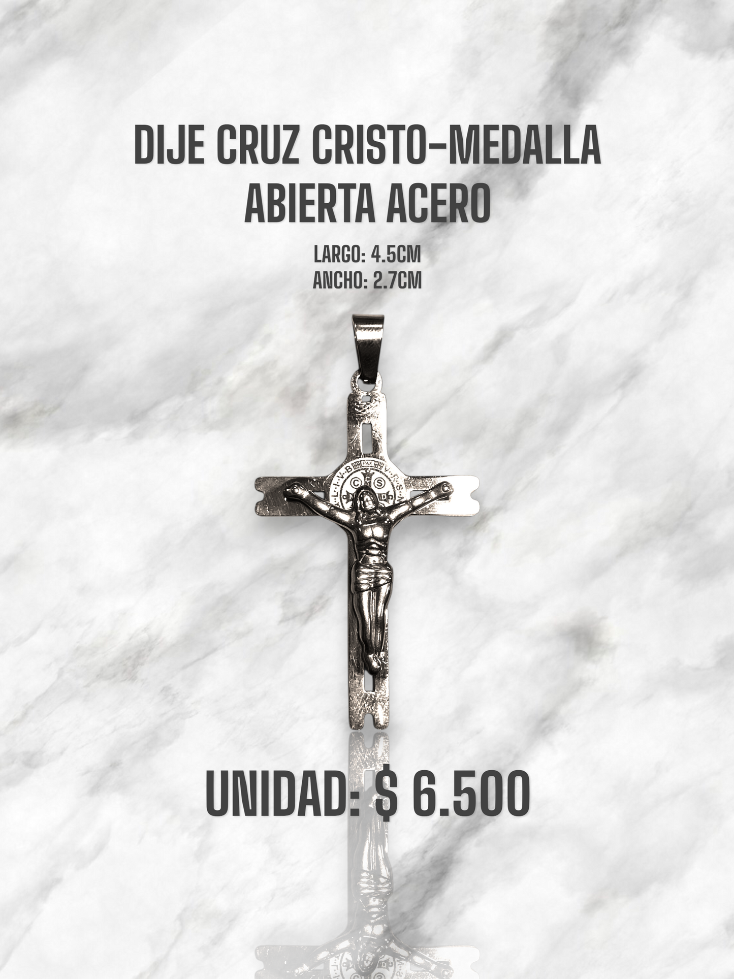 DIJE CRUZ CRISTO-MEDALLA ACERO PLATEADO