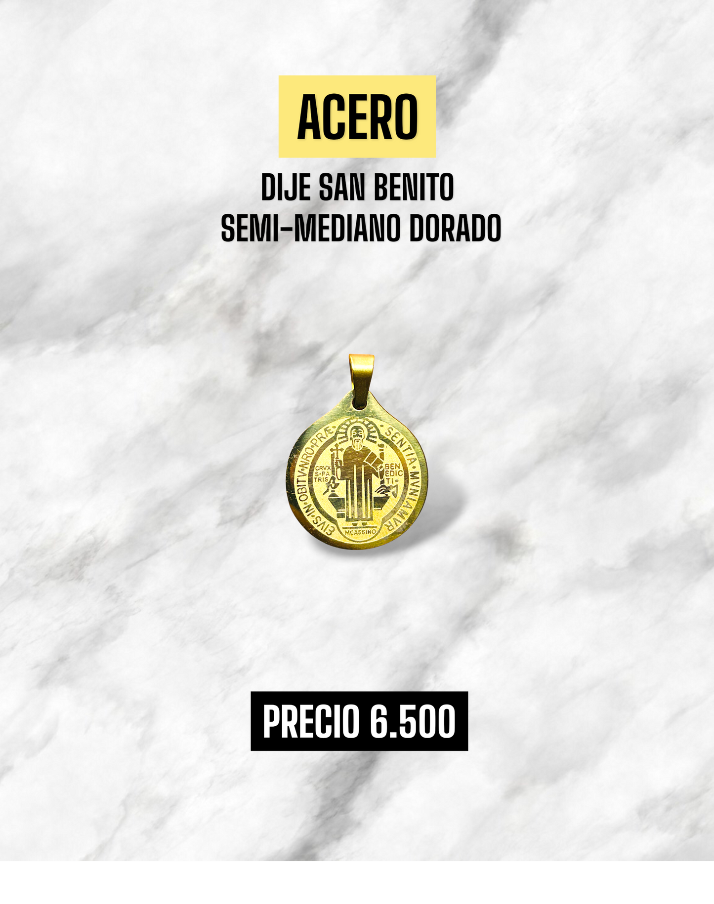 DIJE SAN BENITO SEMI MEDIANO DORADO ACERO