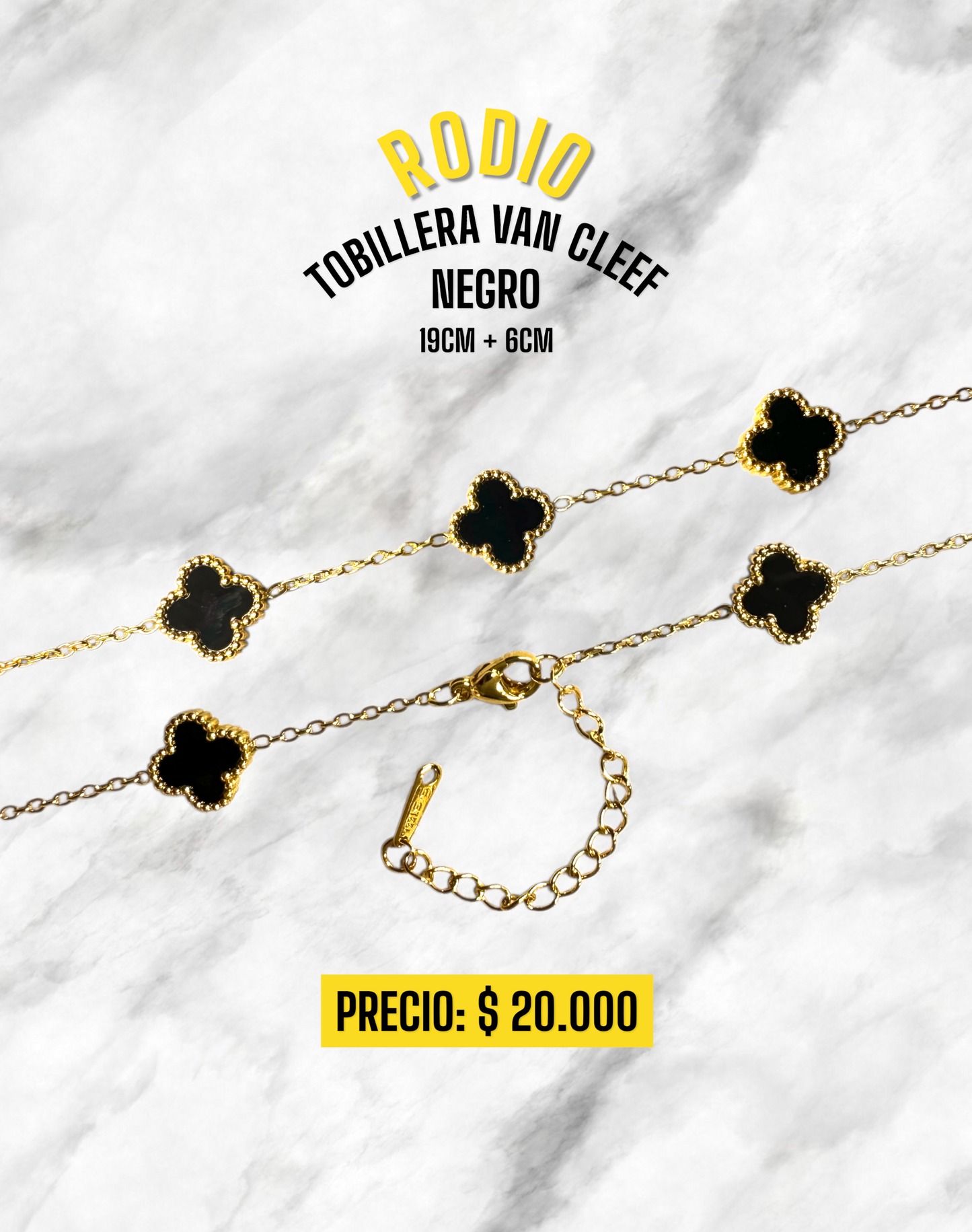 TOBILLERA VAN CLEEF NEGRO 19CM + 6CM