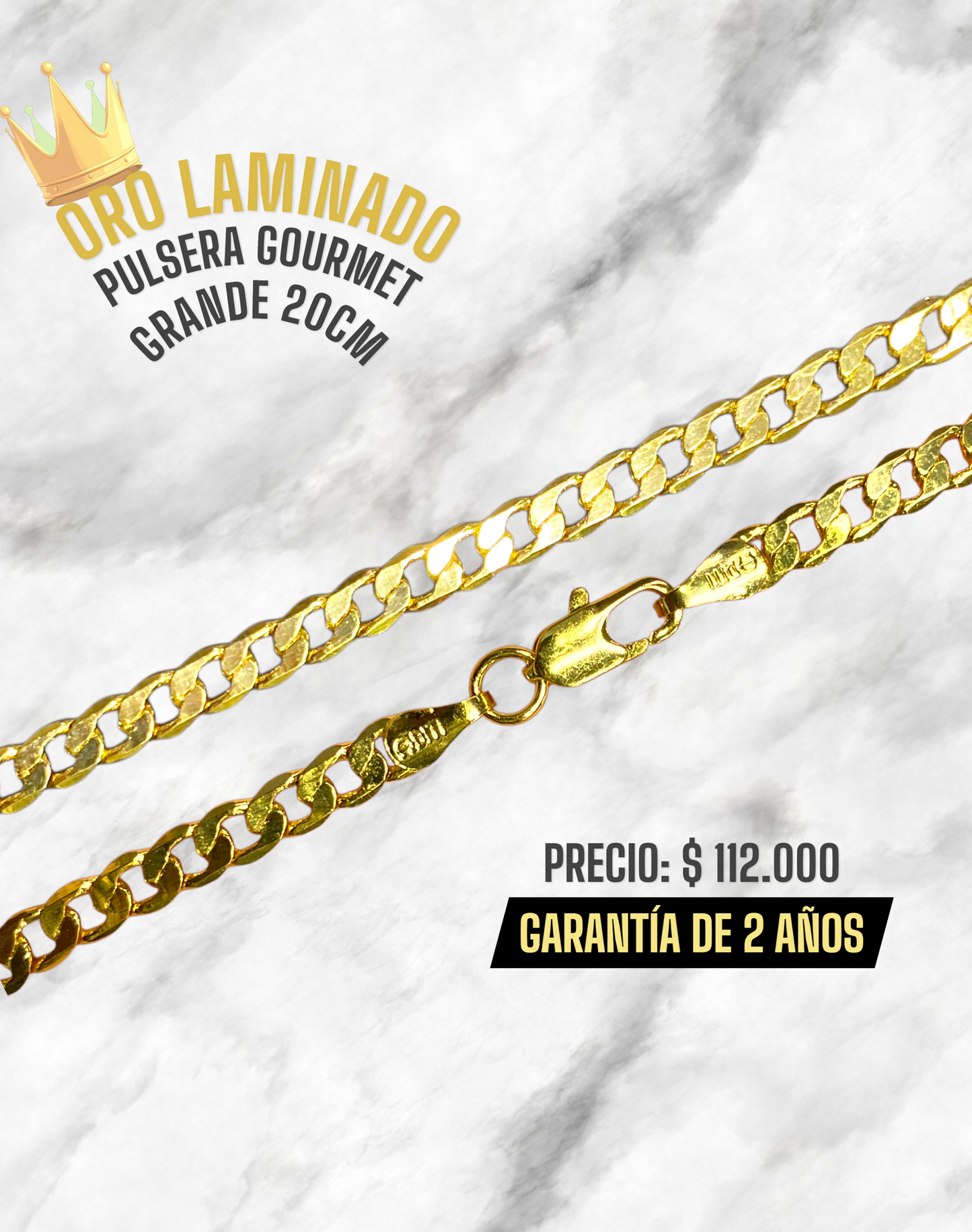 PULSERA GOURMET GRANDE 20CM ORO LAMINADO