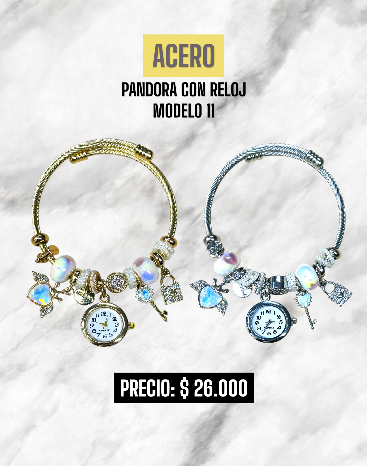 PANDORA CON RELOJ MODELO 11 ACERO