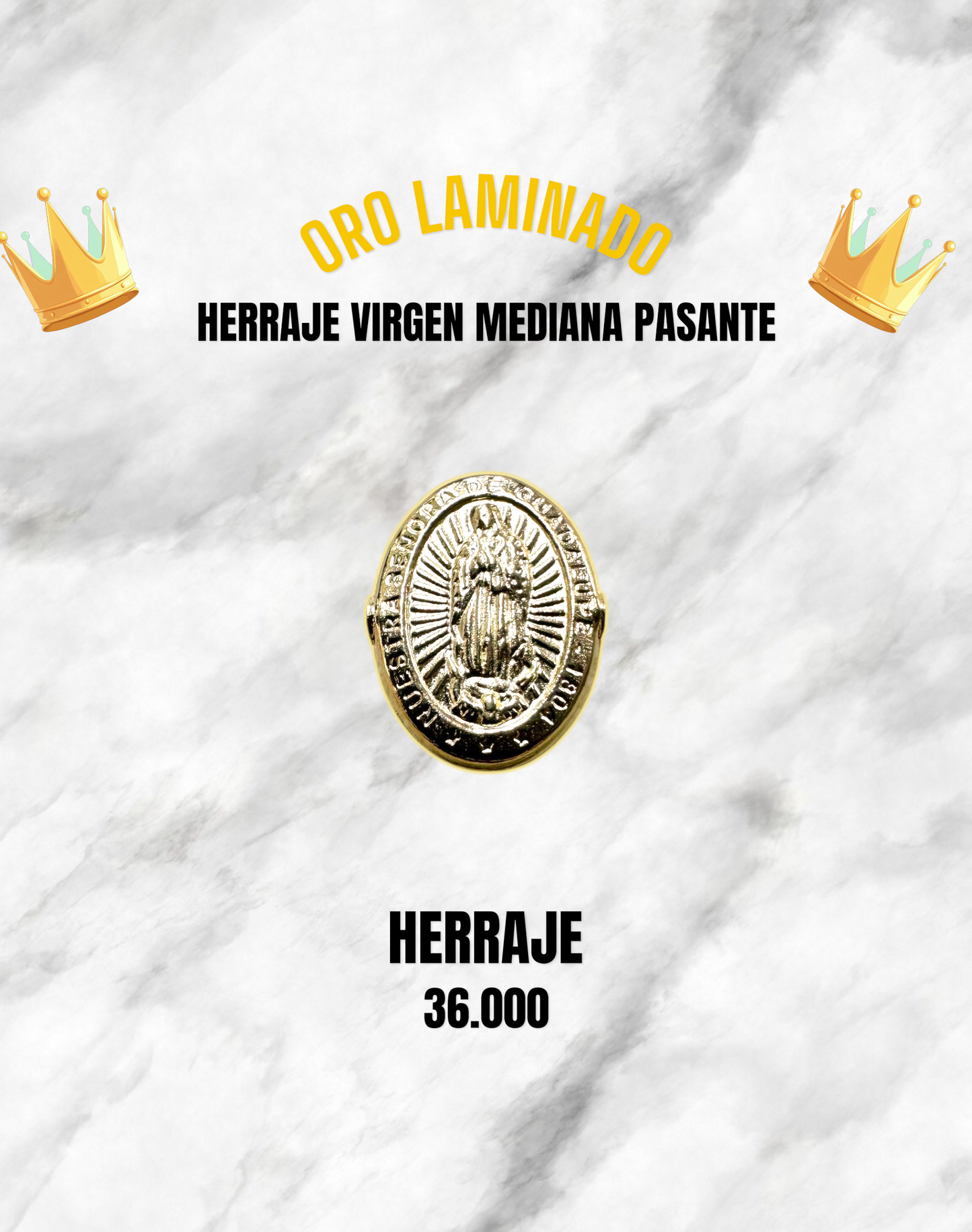 HERRAJE VIRGEN MEDIANA PASANTE ORO LAMINADO