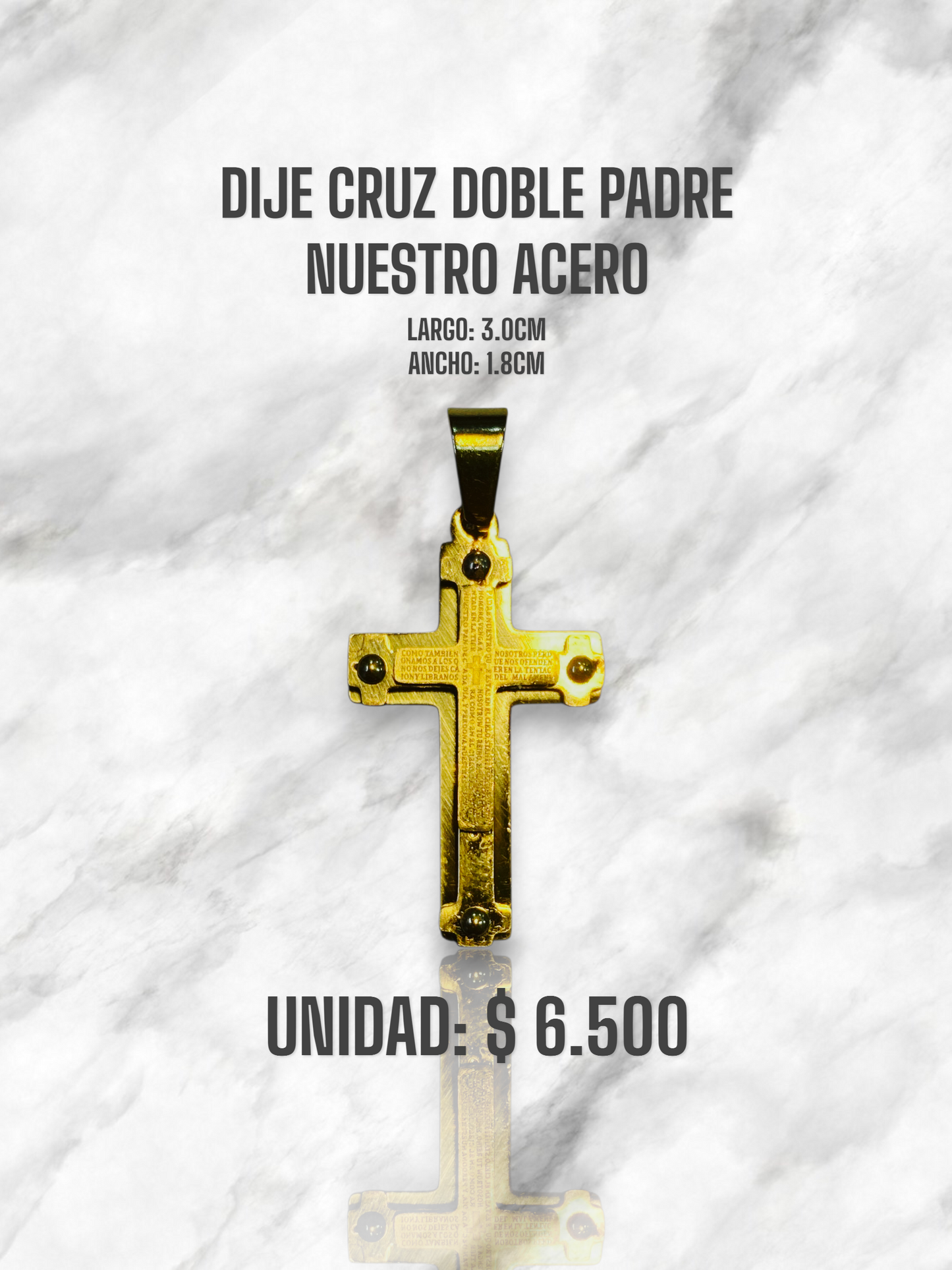 DIJE CRUZ DOBLE PADRE NUESTRO ACERO