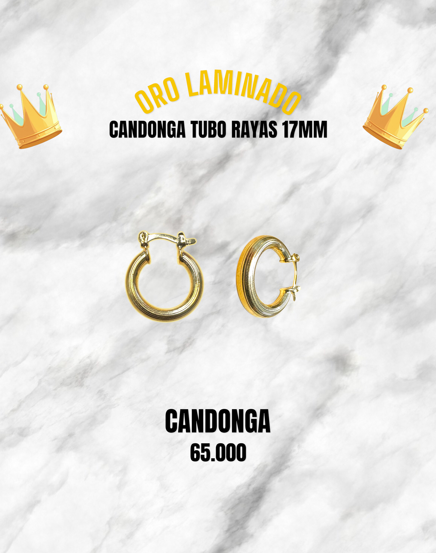 CANDONGA TUBO RAYAS 17MM ORO LAMINADO