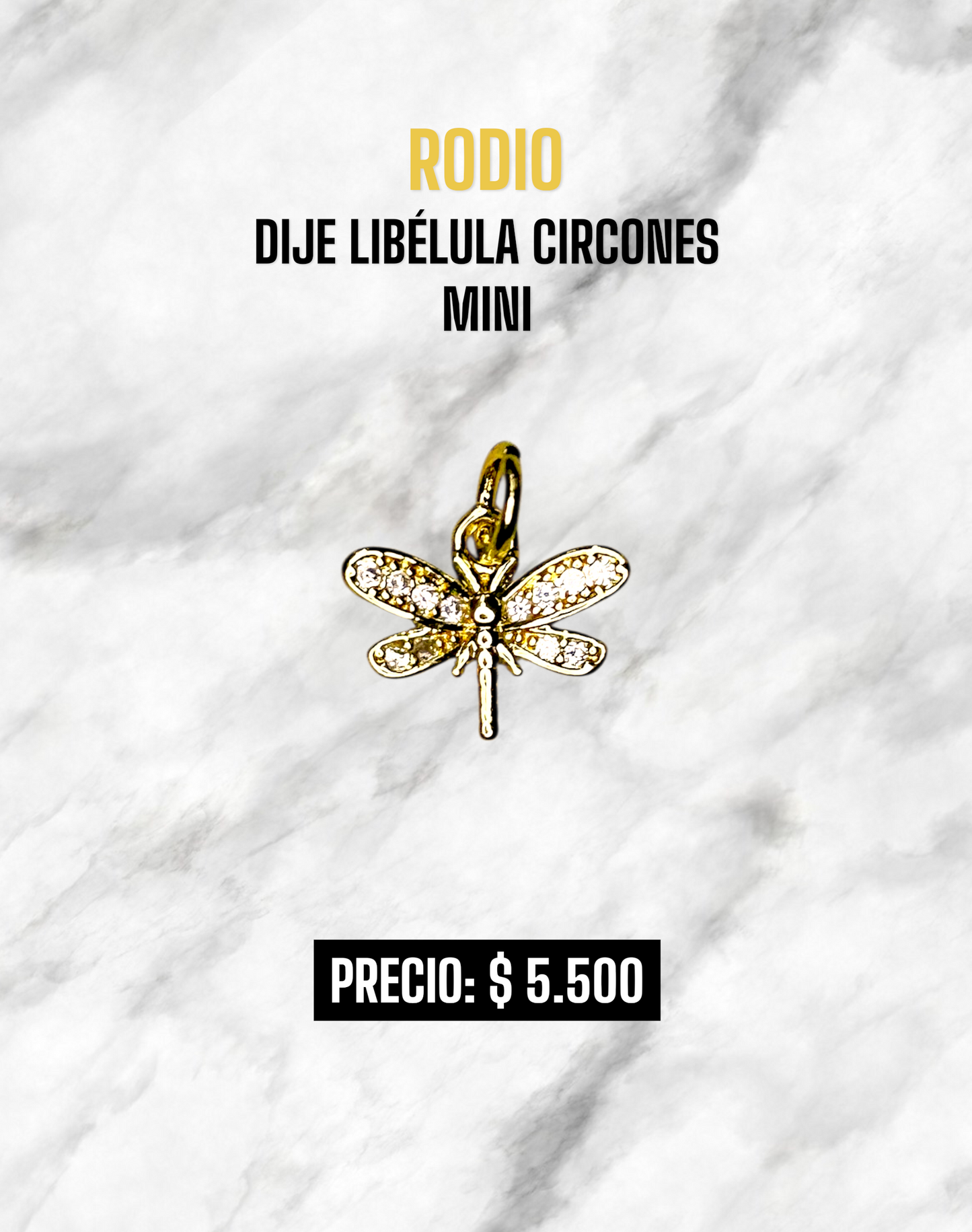 DIJE LIBÉLULA CIRCONES MINI RODIO