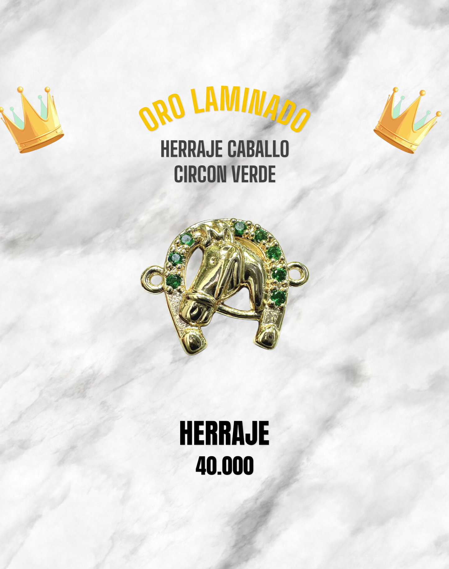 HERRAJE CABALLO CIRCÓN VERDE PULSO ORO LAMINADO