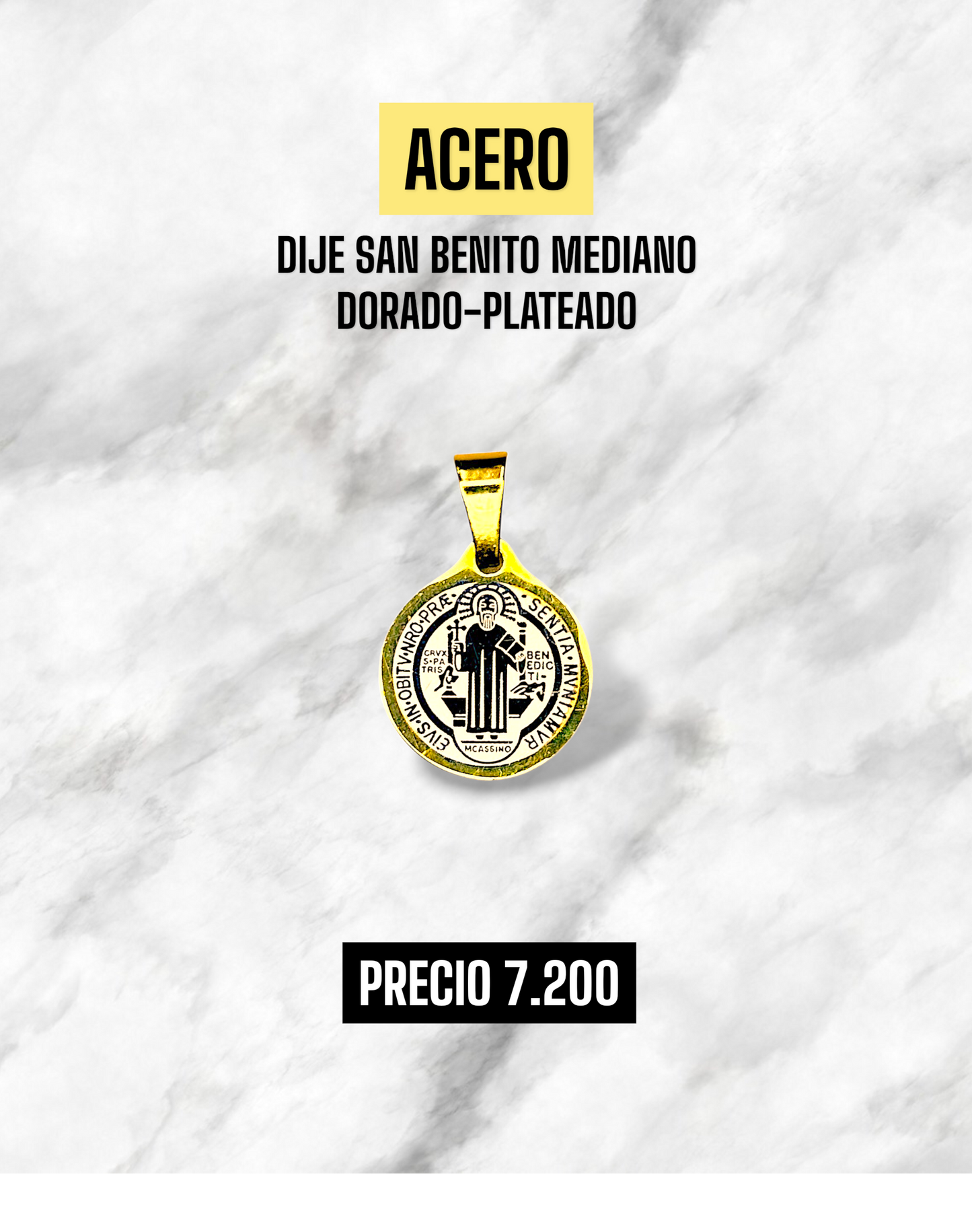DIJE SAN BENITO MEDIANO DORADO-PLATEADO ACERO