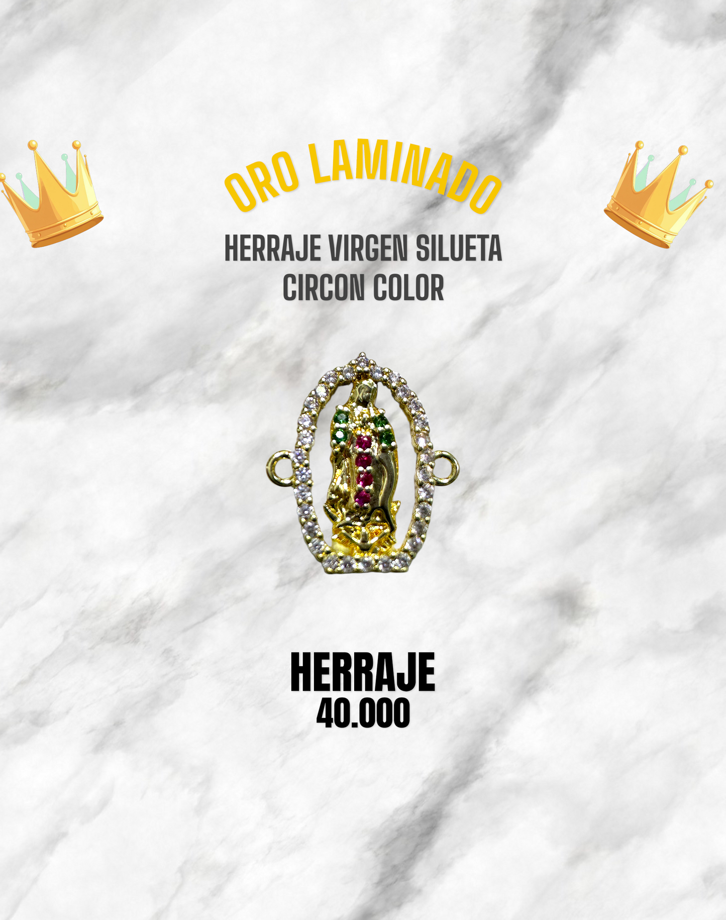 HERRAJE VIRGEN SILUETA CIRCÓN COLOR PULSO ORO LAMINADO