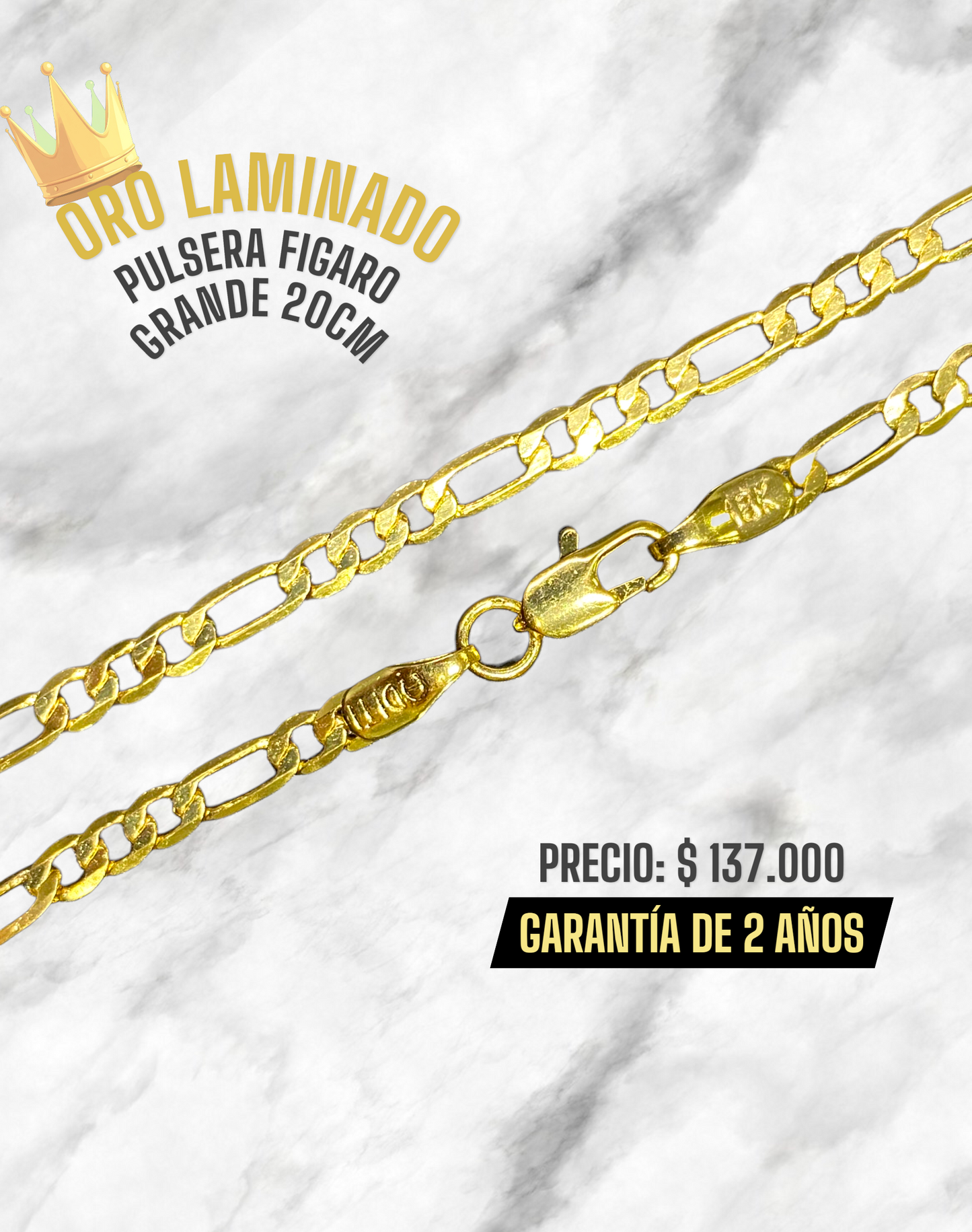 PULSERA FIGARO GRANDE 20CM ORO LAMINADO