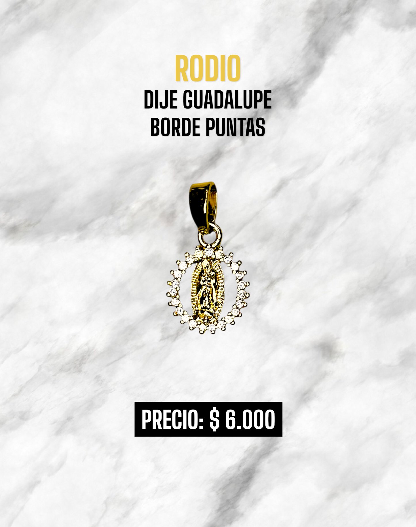 DIJE GUADALUPE BORDE PUNTAS RODIO