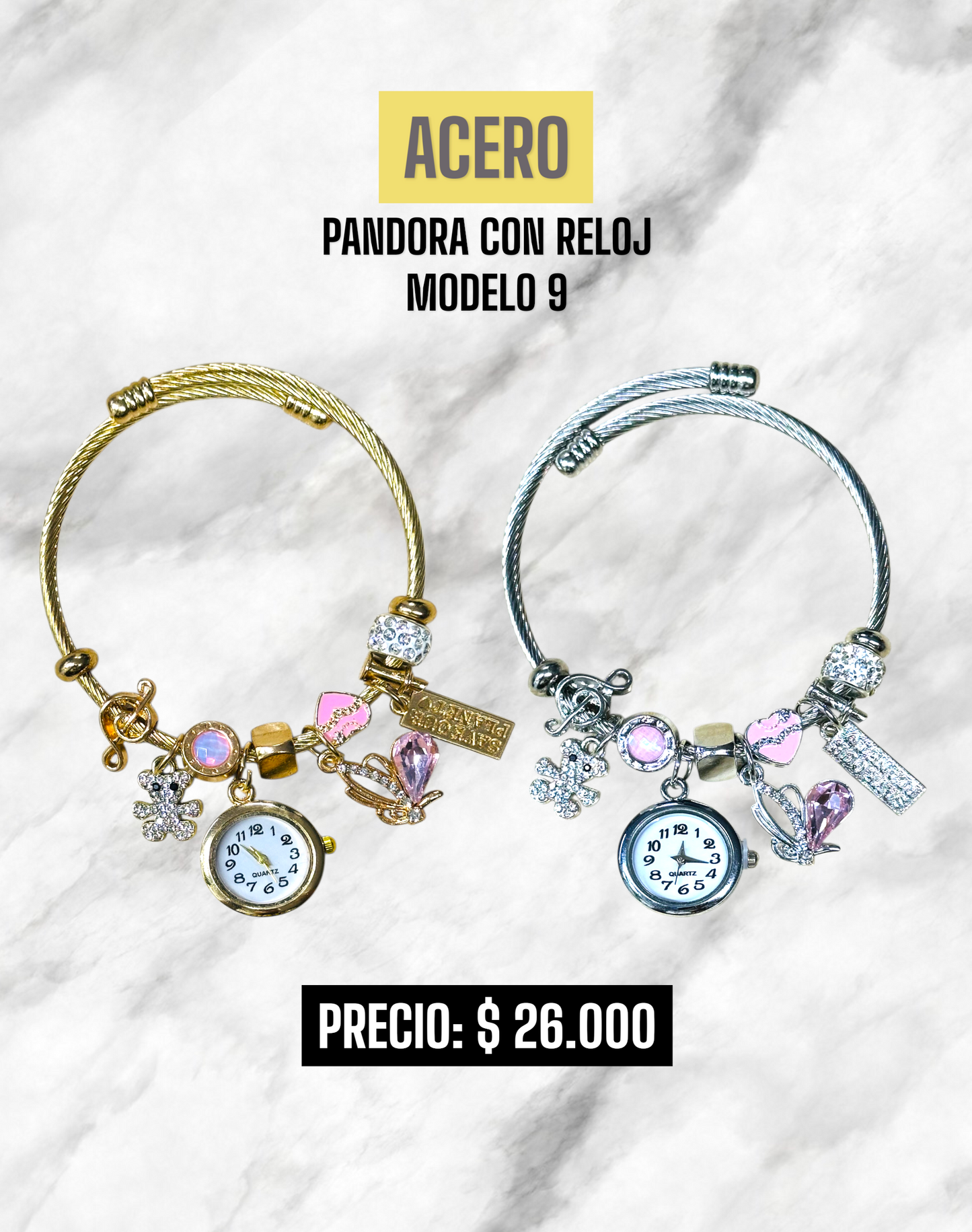 PANDORA CON RELOJ MODELO 9 ACERO