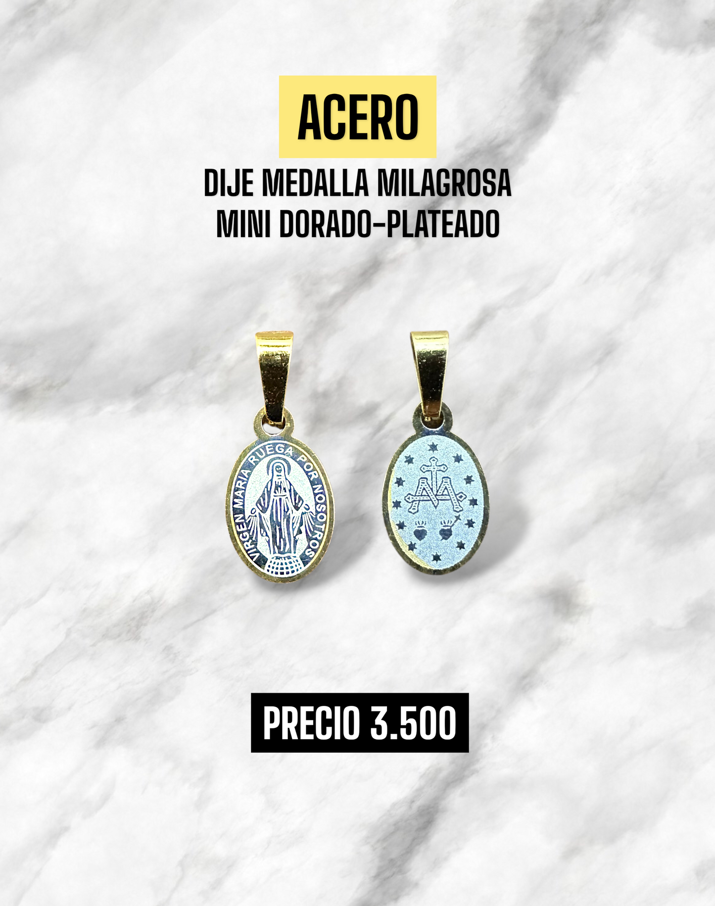 DIJE MEDALLA MILAGROSA DORADO-PLATEADO ACERO