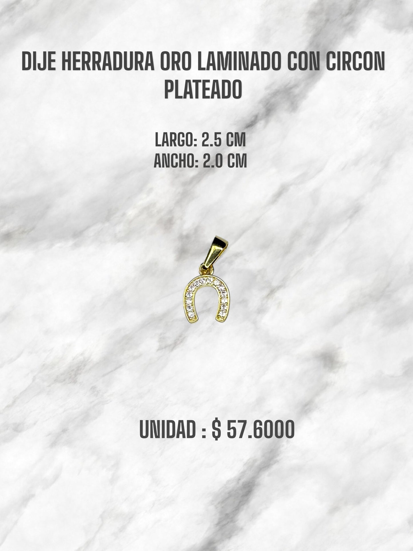 DIJE HERRADURA ORO LAMINADO CIRCON PLATEADO