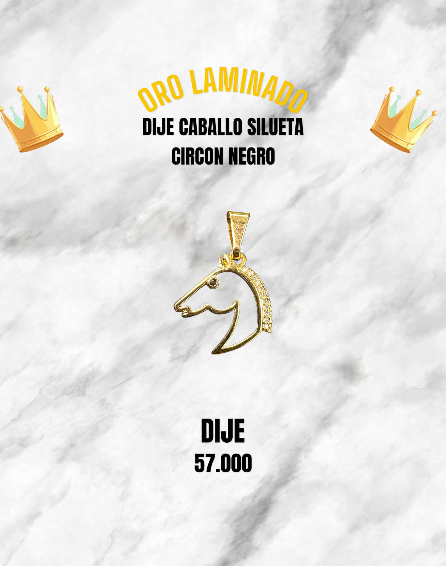 DIJE CABALLO SILUETA CIRCON NEGRO ORO LAMINADO