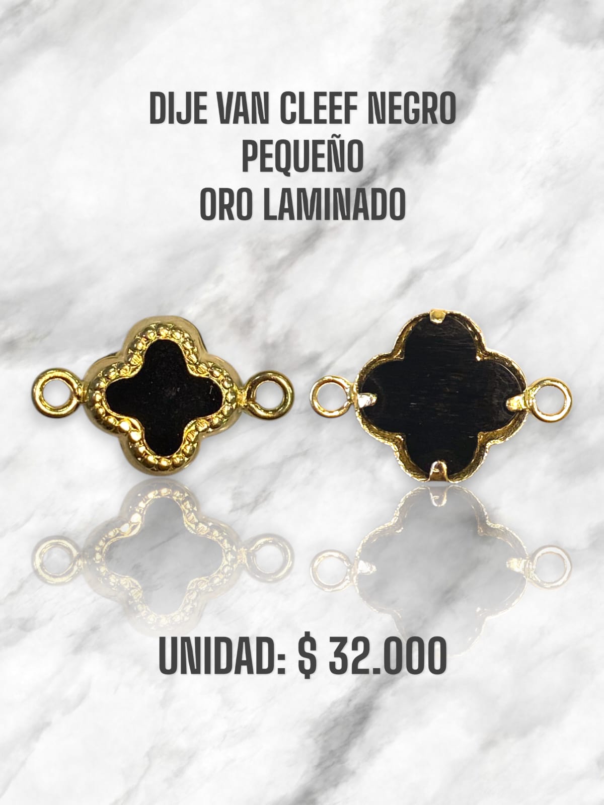 DIJE VAN CLEEF NEGRO PEQUEÑO PULSO ORO LAMINADO