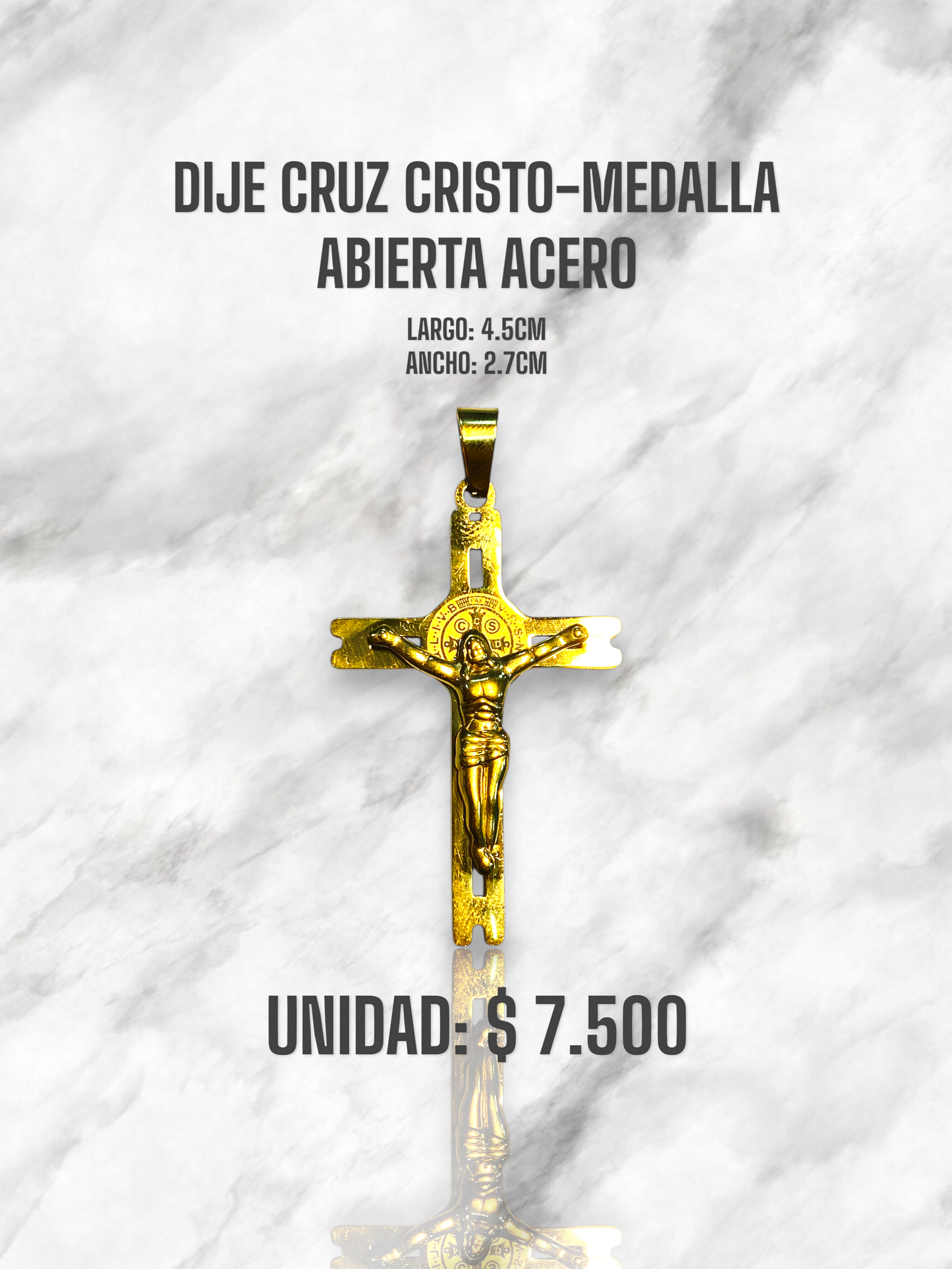 DIJE CRUZ CRISTO-MEDALLA ABIERTA ACERO